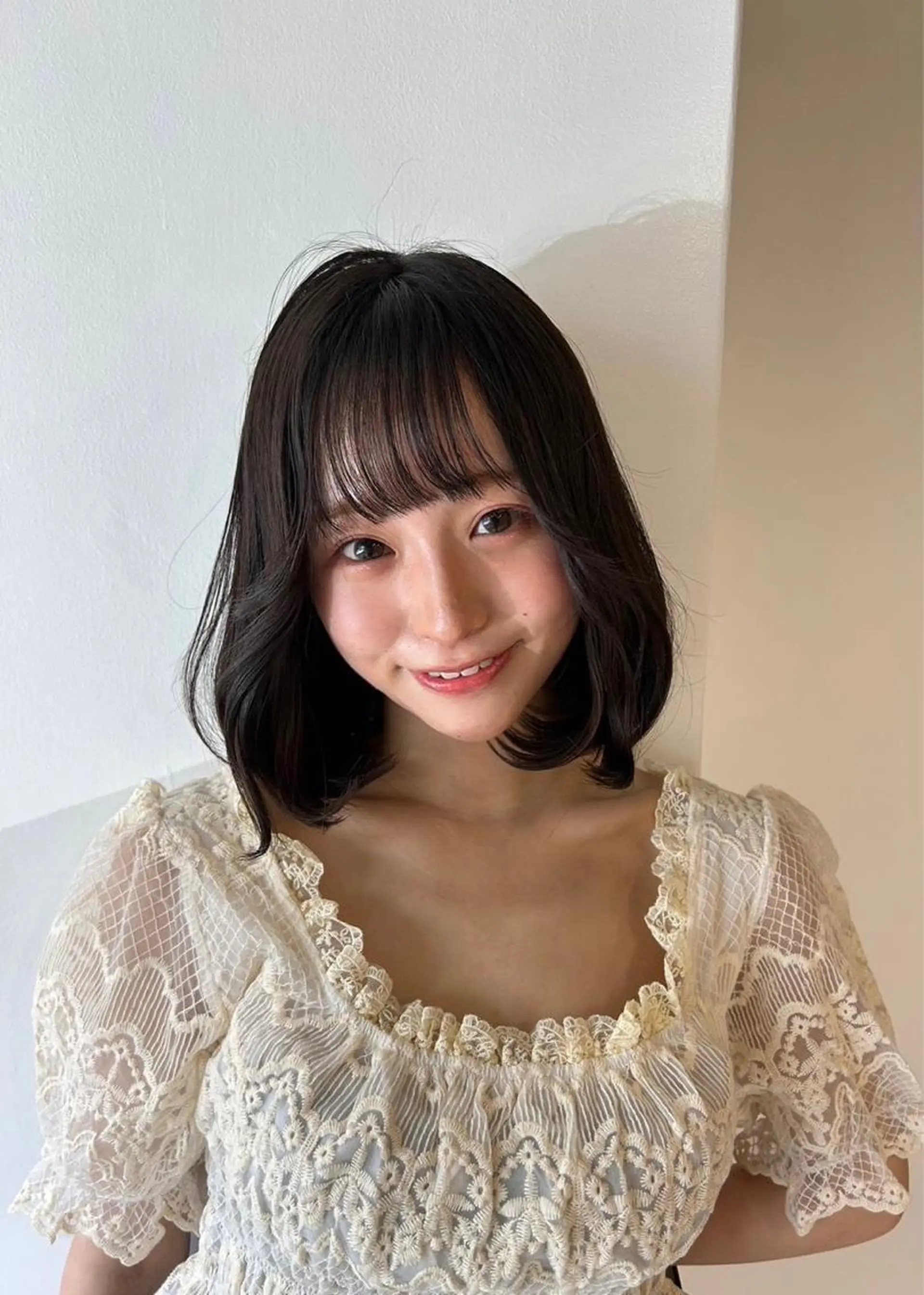 ミディアム ボブ 顔周りカット タンバルモリ 韓国風ヘア 小顔カット amoretto miyuのヘアスタイル