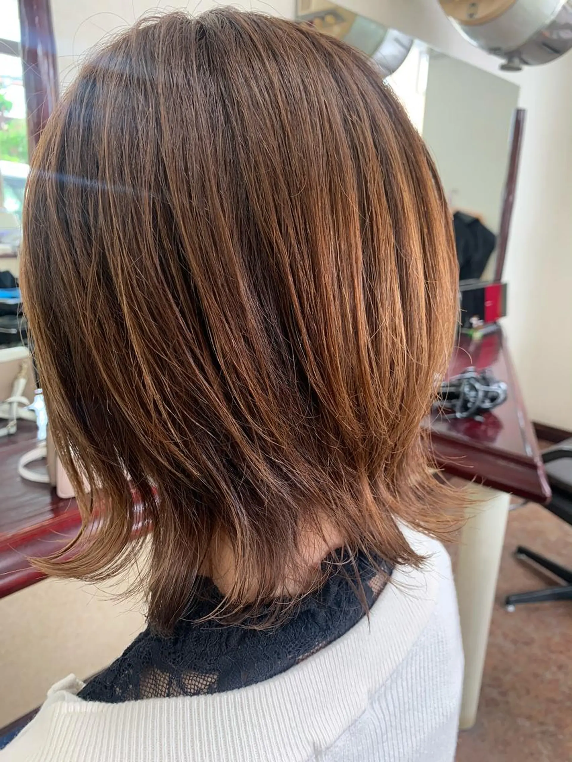 ミディアム カラー ベージュカラー オレンジ オレンジベージュ くびれヘア ヘアカラー 後藤 弓佳のヘアスタイル