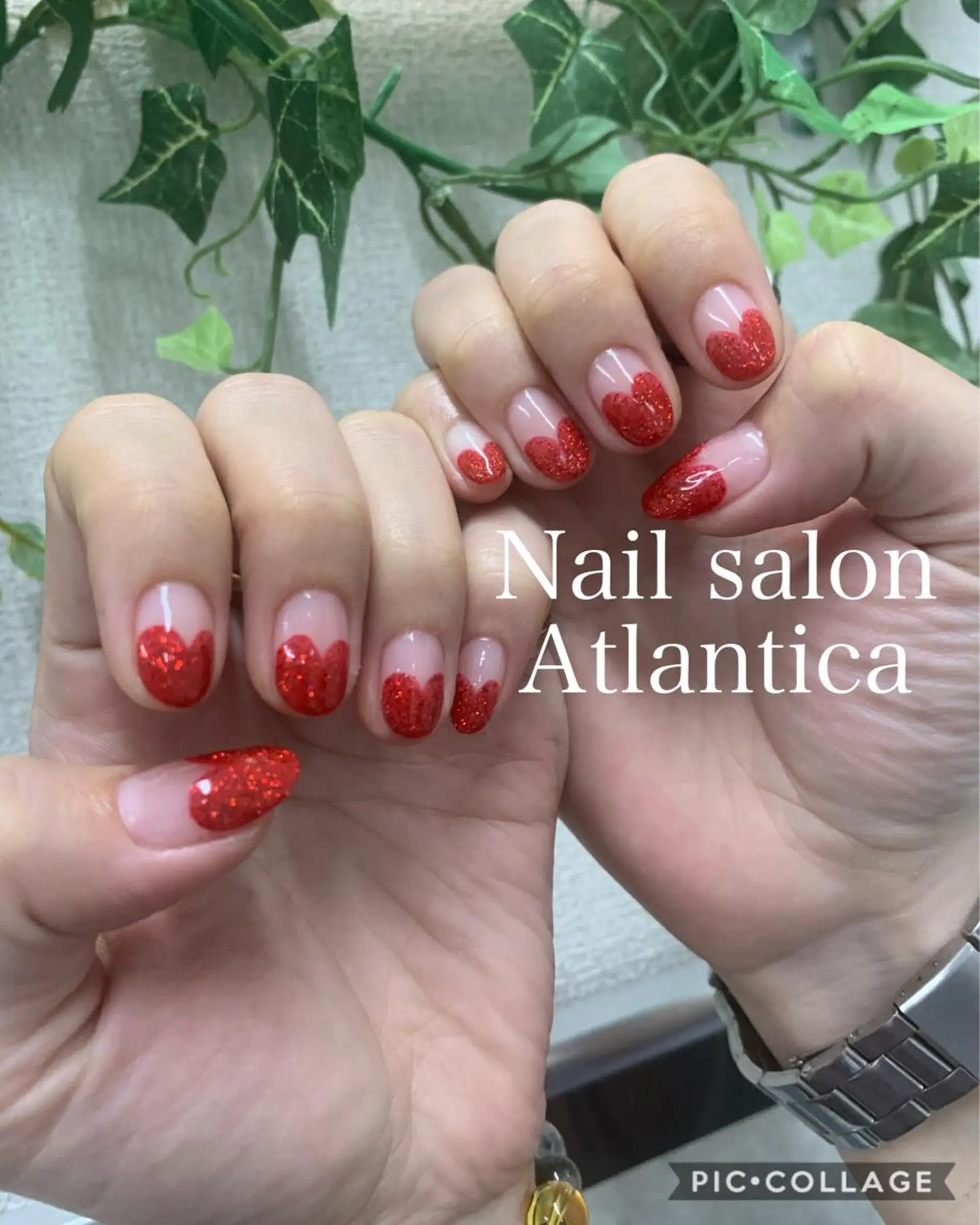 ネイル フレンチネイル ハート ラメ(グリッター) ハンドネイル Nail salon Atlantica所属・Nail salon ✩ ｱﾄﾗﾝﾃｨｶのネイルデザイン