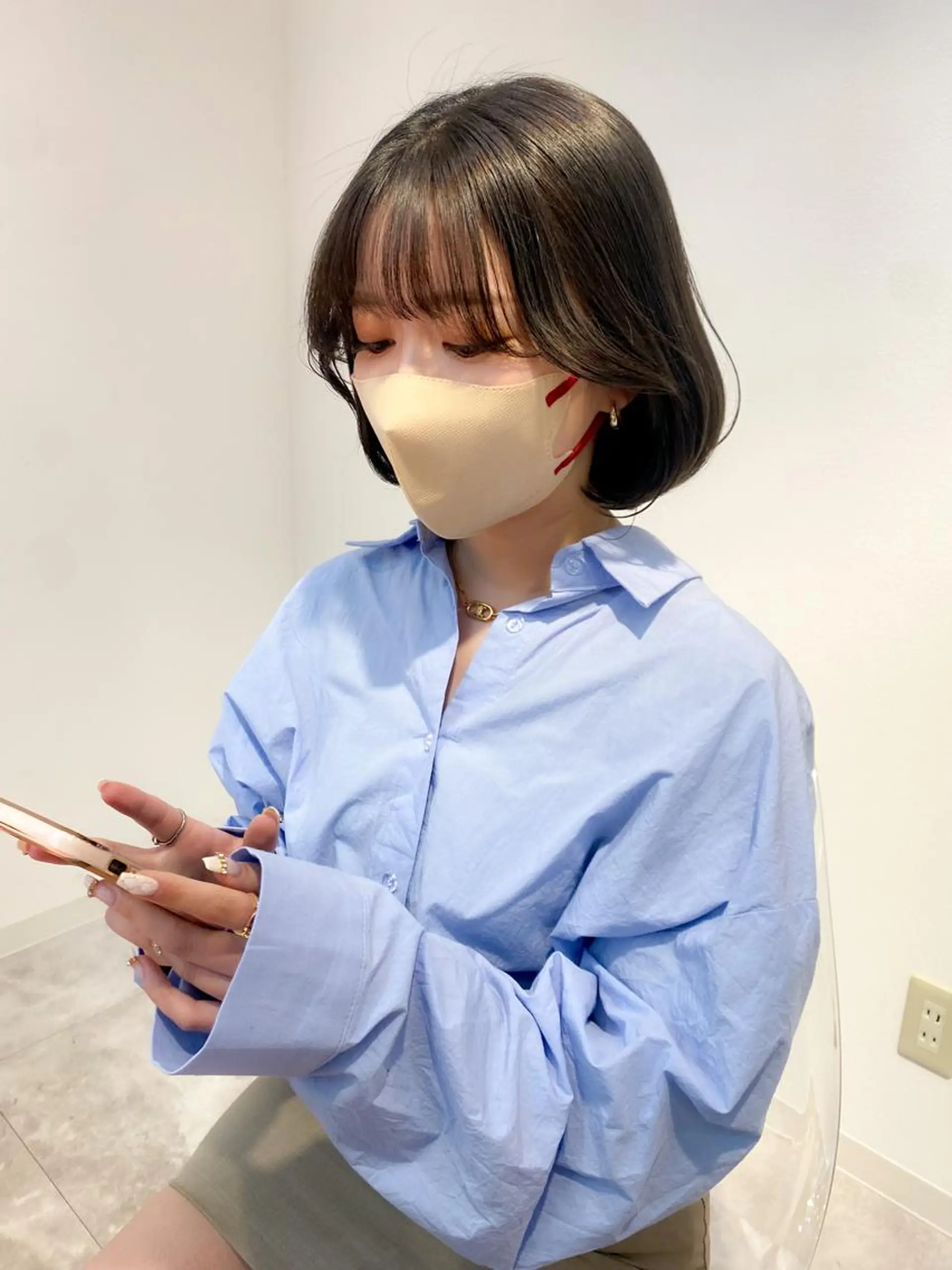 ミディアム カット ヘアカラー トリートメント 髪質改善韓国レイヤー SHIORI🦋のヘアスタイル