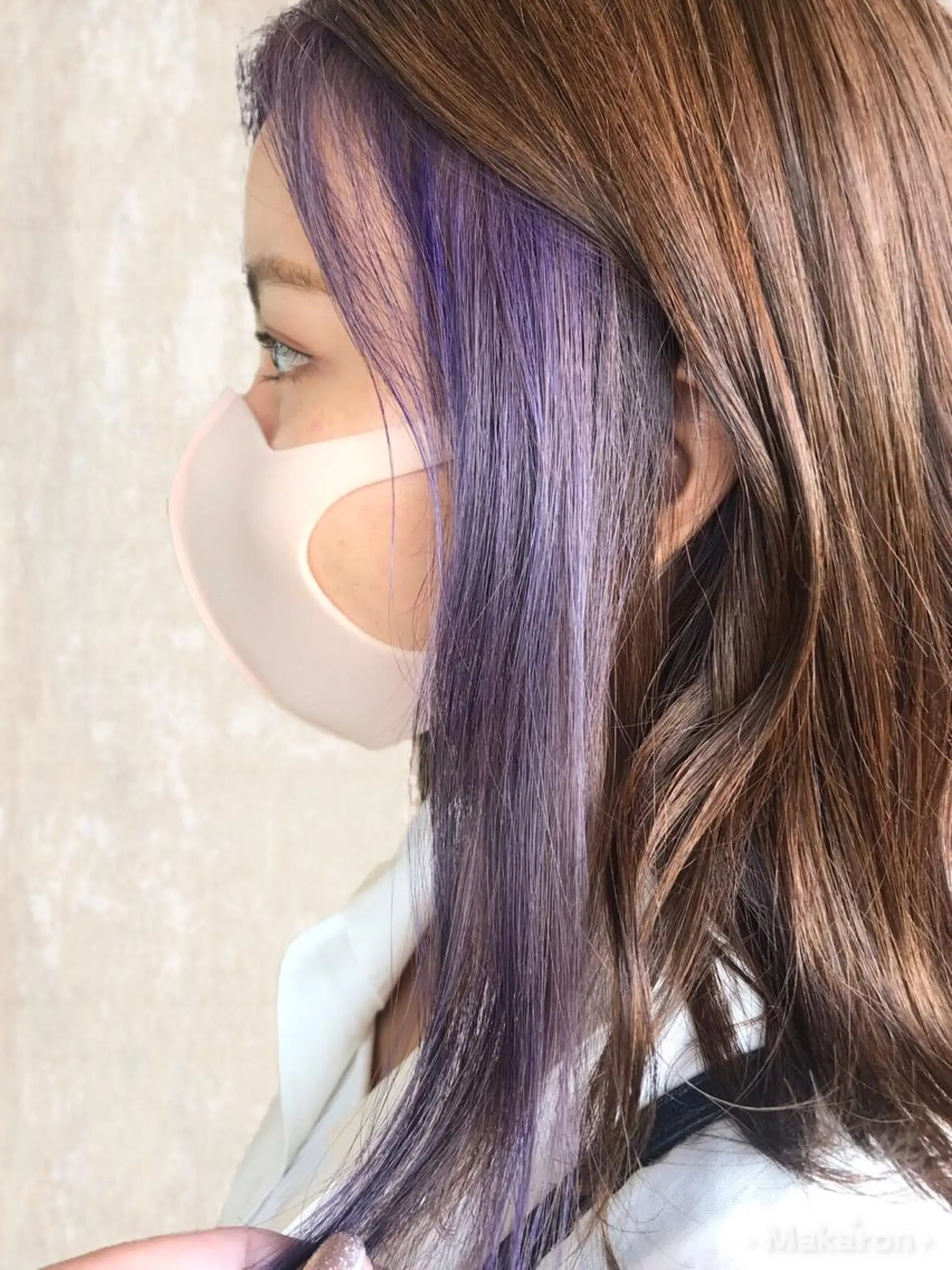 ミディアム カラー ミストバング デザインカラー  フェイスフレーミング インナーカラー パープルカラー hair works raptureのヘアスタイル