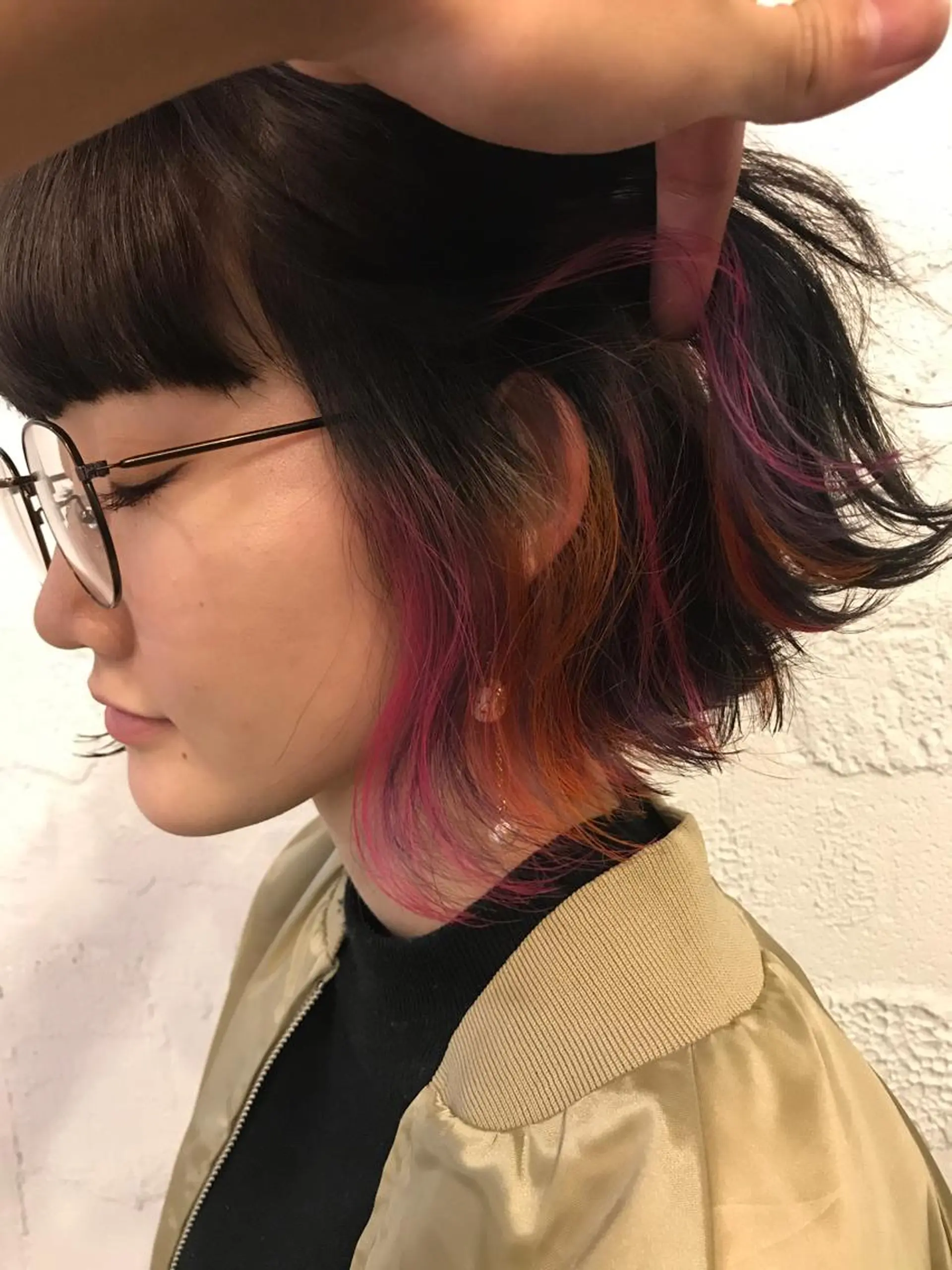 ミディアム カラー インナーカラー ショートカット🍃 岡元瑞貴のヘアスタイル