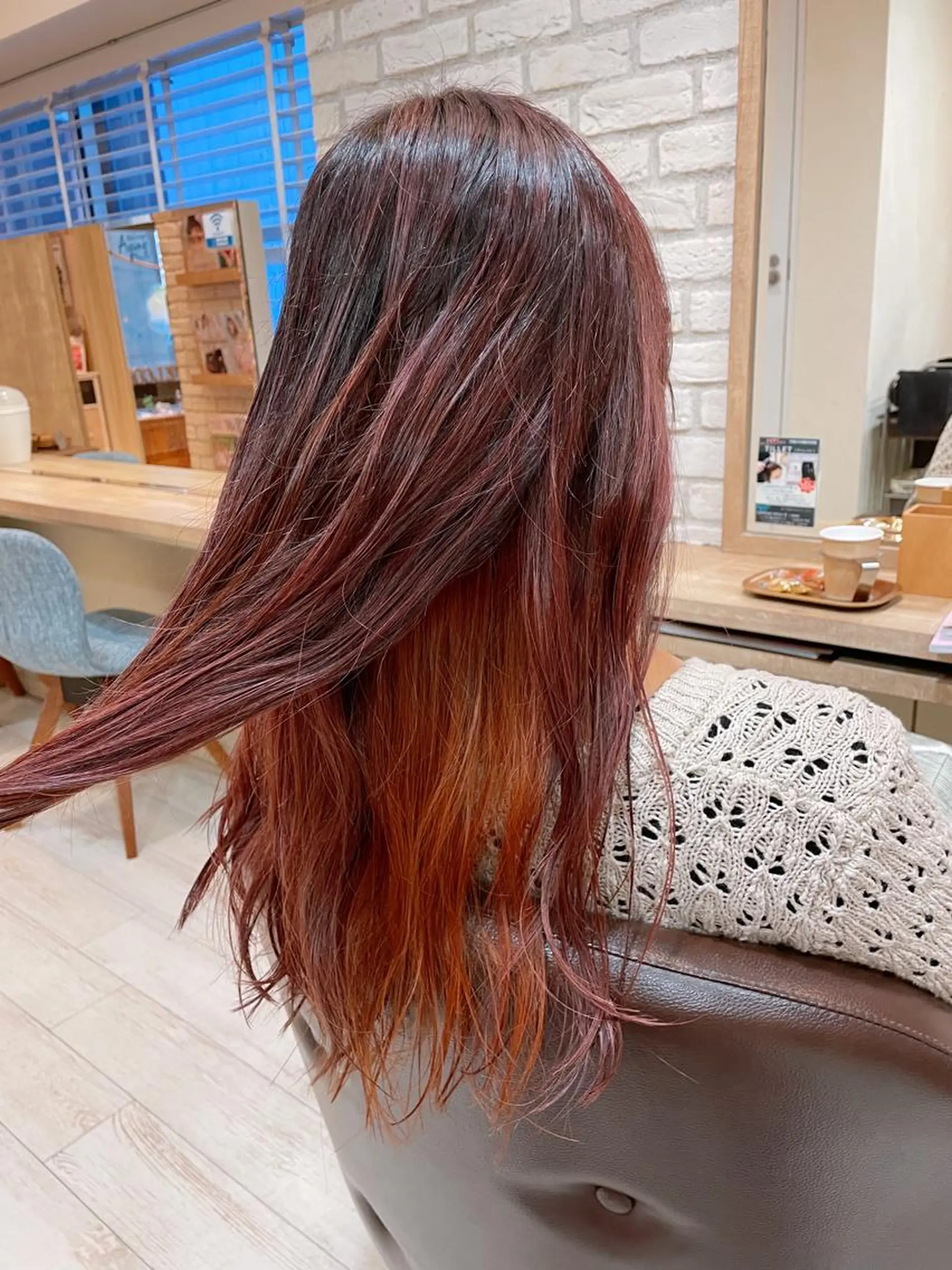 ロング カラー ハイライトカラー オレンジ ローズカラー ハイライト カット ヘアカラー トリートメント 銀座🌈ケアカラー/ ヘッドスパ /清水のヘアスタイル