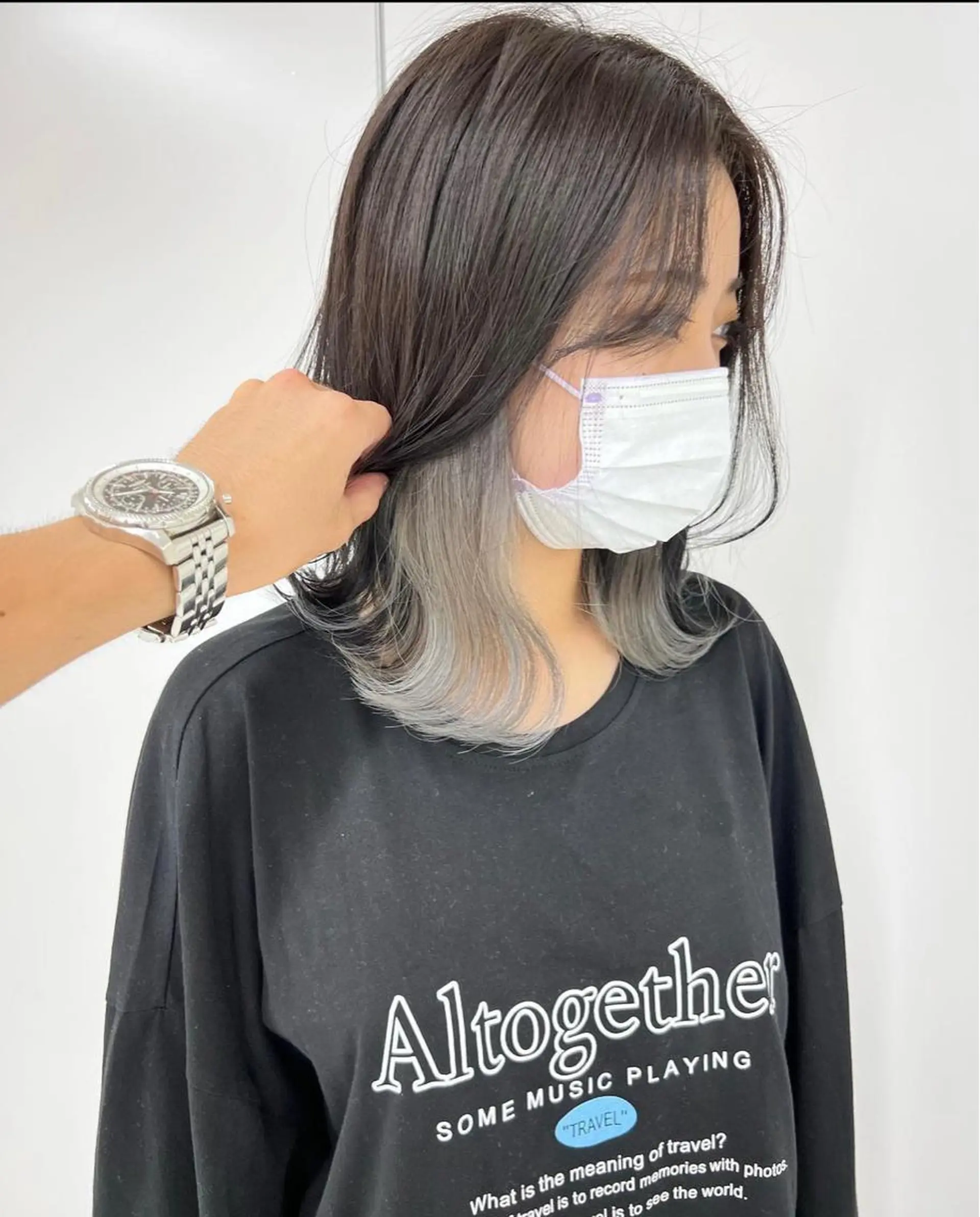 ミディアム ボブ ハイライト 髪質改善 韓国風ヘア 小顔カット ヘアカラー トリートメント 透明感カラー/カット 髪質改善/森栄範のヘアスタイル