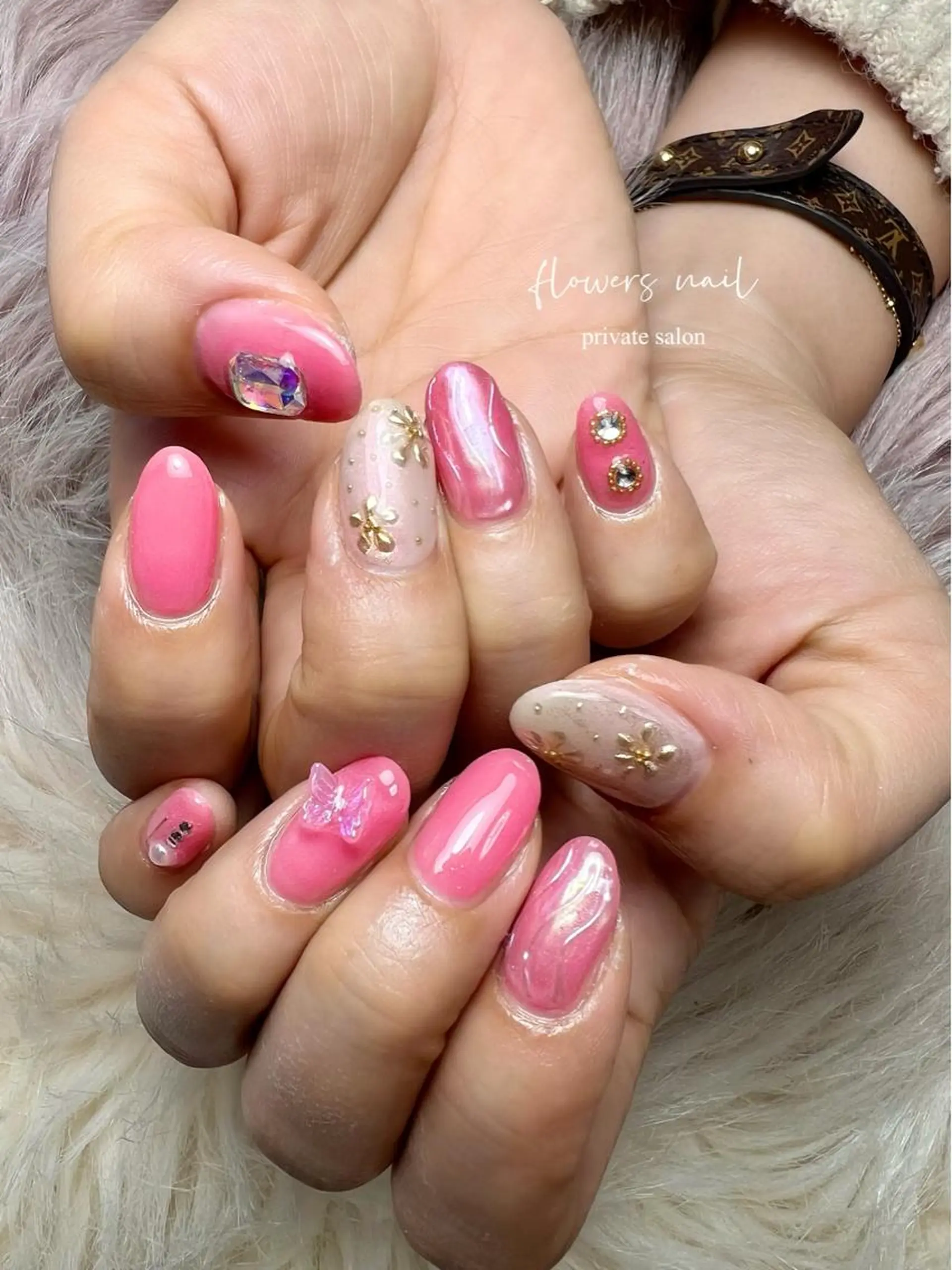 ネイル ジェルネイル 持ち込み パラジェル ピンク 春ネイル ハンドネイル flowers nailのネイルデザイン