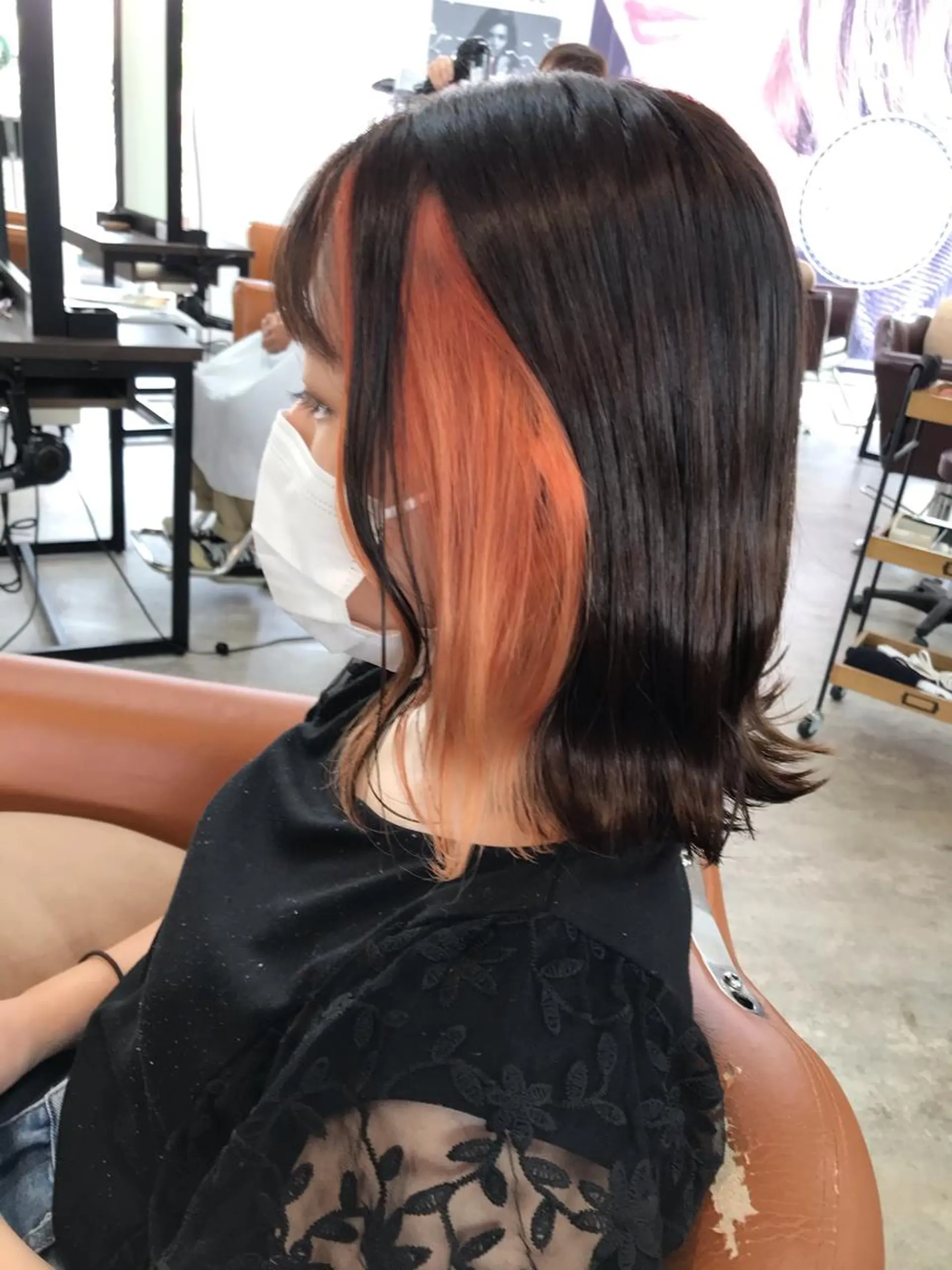 ミディアム カラー イヤリングカラー オレンジ ヘアカラー 🌙磯野 風香🌙 ReCharme新保のヘアスタイル