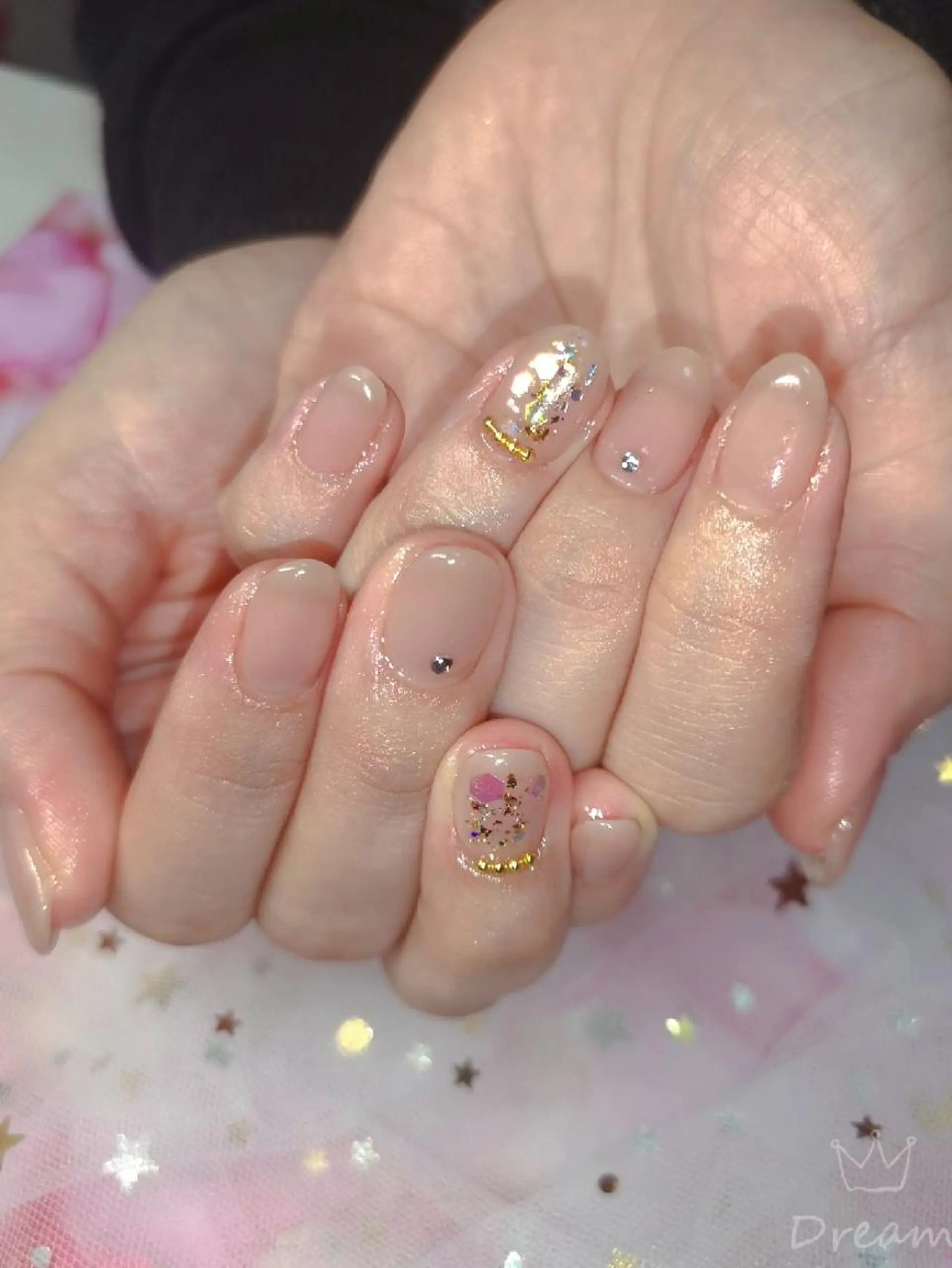 ネイル ミディアム ハンドネイル ネイリストゆか💅 長さだし、深爪矯正のネイルデザイン