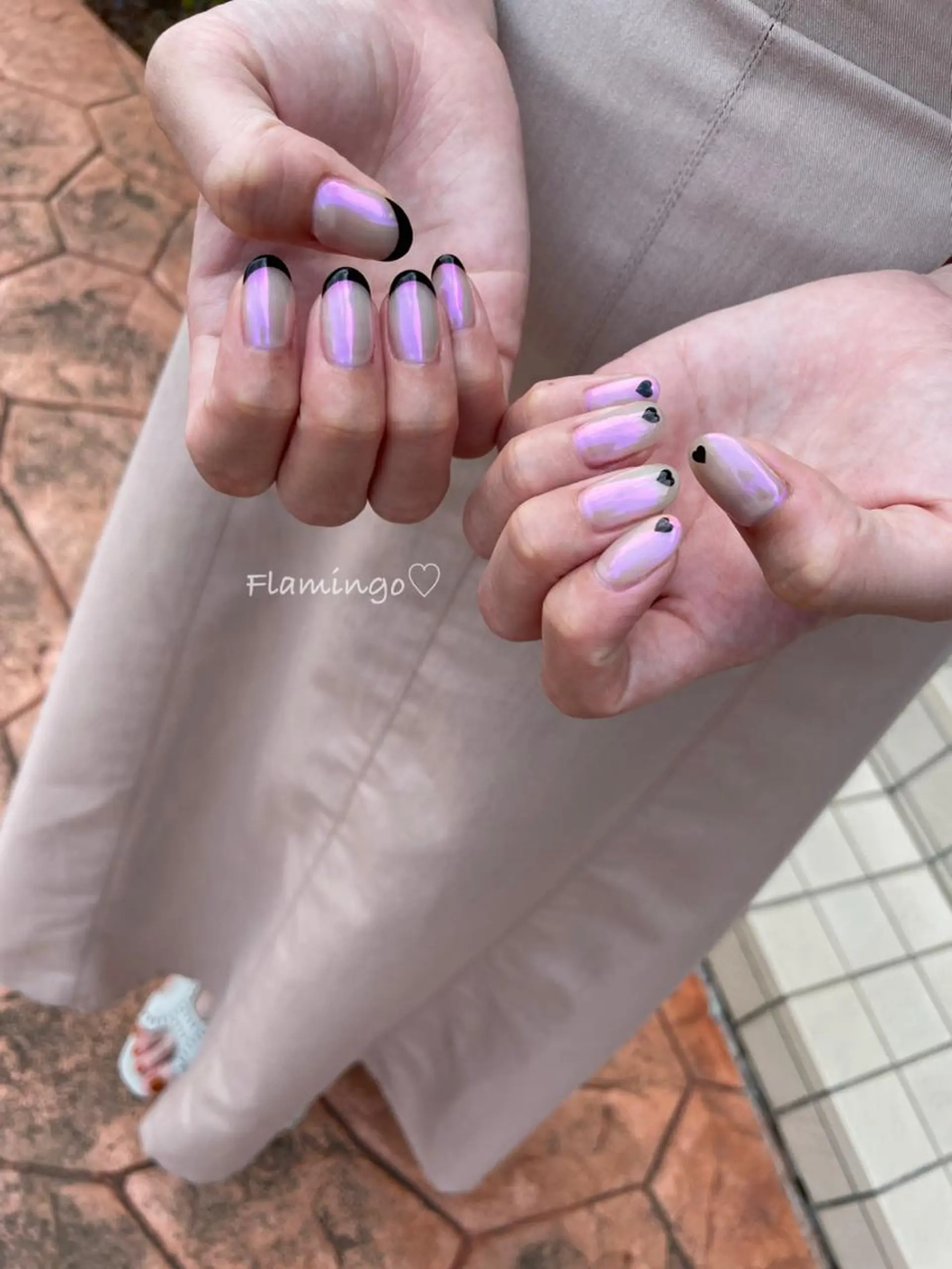 ネイル アートネイル オーロラネイル フレンチネイル ジェルネイル ハート シンプル／上品／爪育 ☺︎Flamingoのネイルデザイン