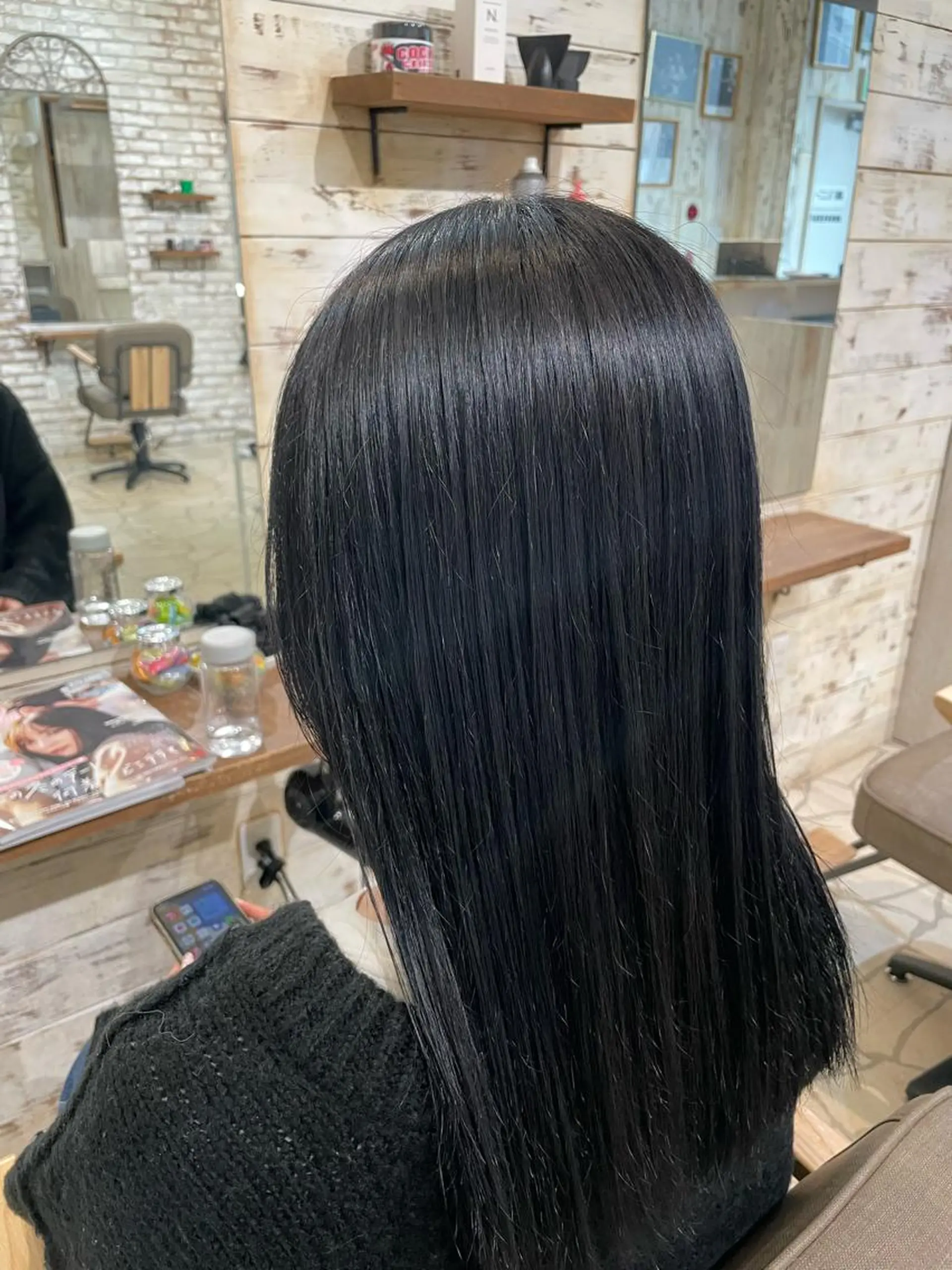 セミロング カラー 黒髪 ブルーカラー ブルーブラック スリールヘアー所属・🖤nako/艶髪/ 透明感カラー🖤のヘアスタイル