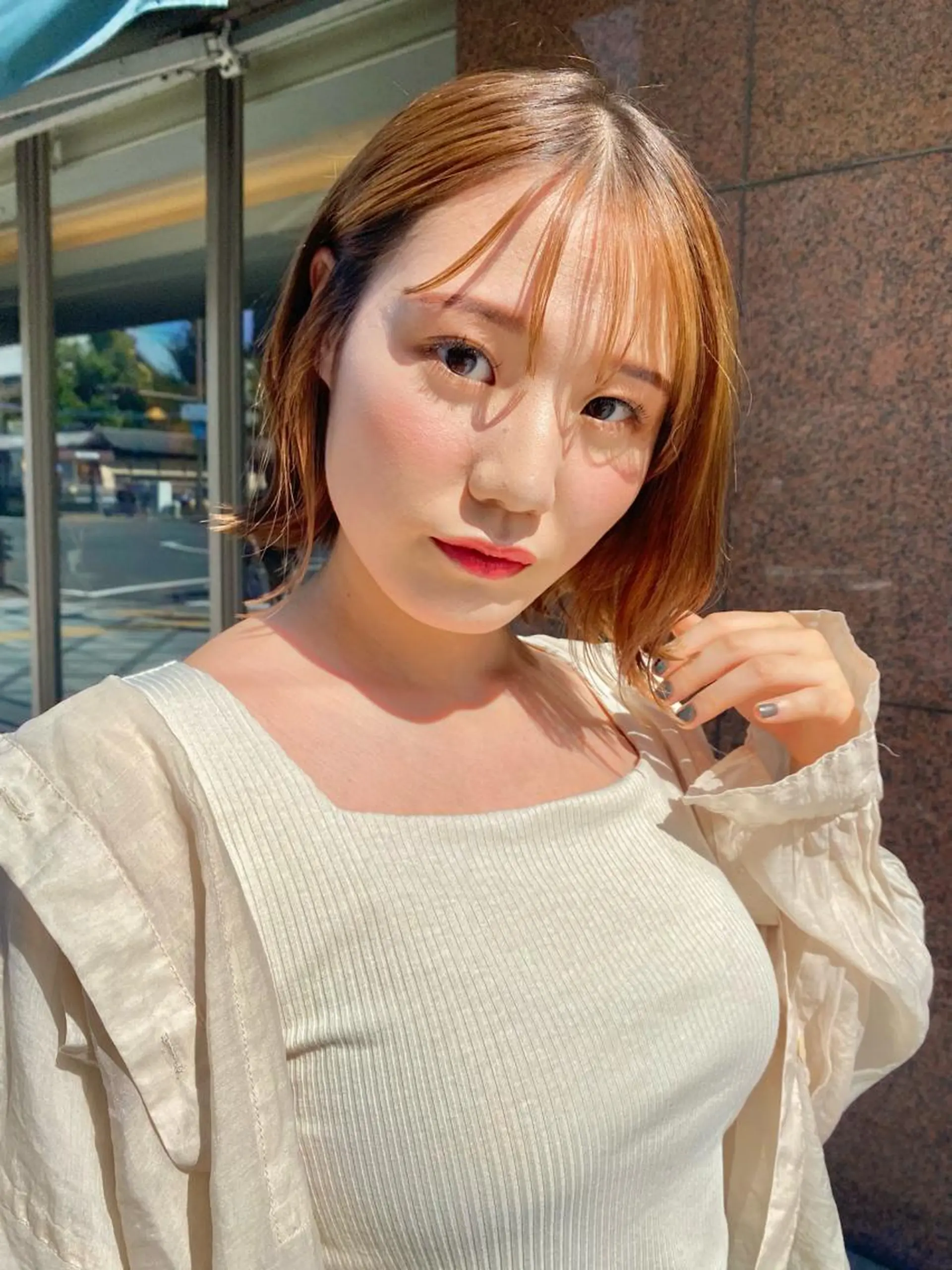 ミディアム ワンレンボブ ボブ 髪質改善 🌿ブリーチ/髪質 改善/🌿‬JINのヘアスタイル