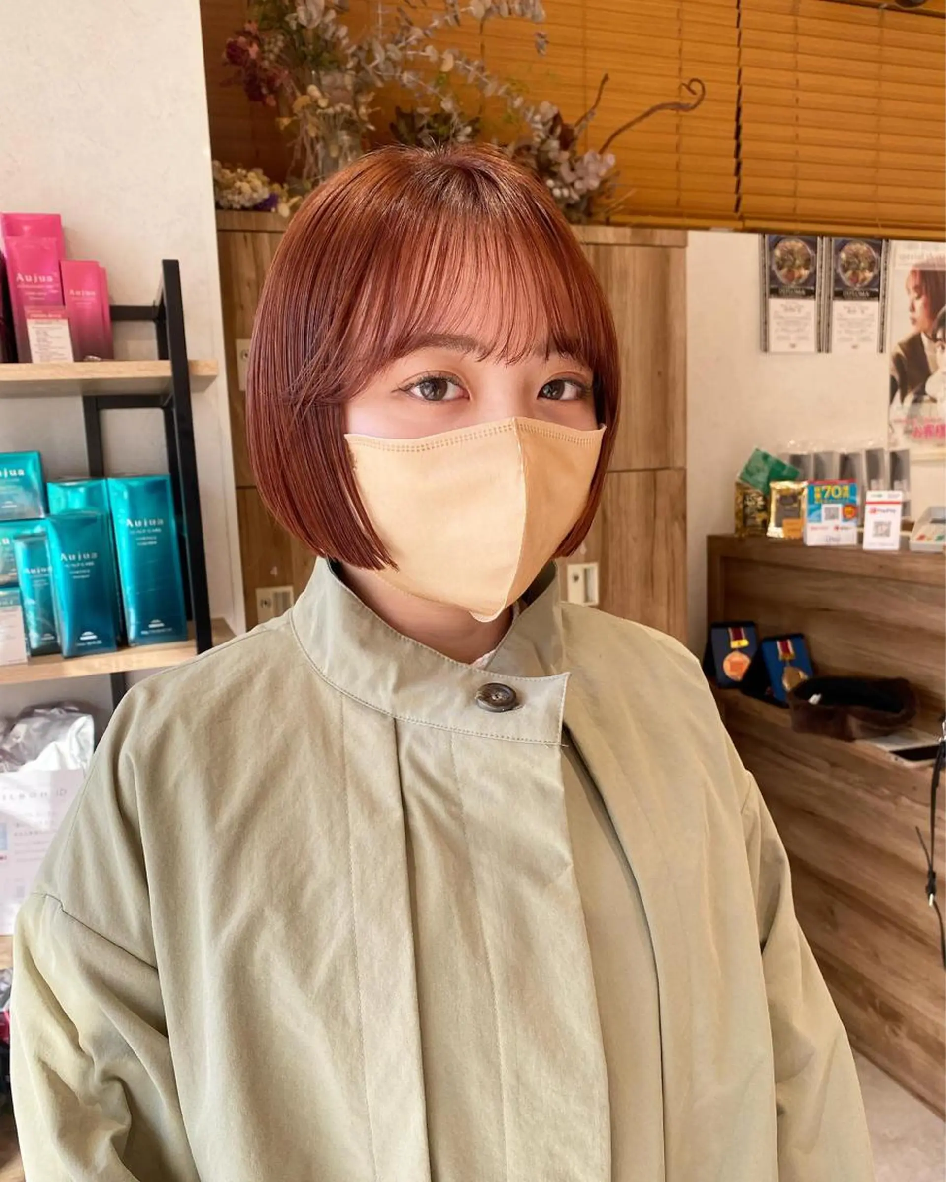 ショート カラー ブリーチ ブラウンカラー オレンジ オレンジブラウン ヘアカラー トリートメント ヘッドスパ パーマ指名No1 /namiのヘアスタイル