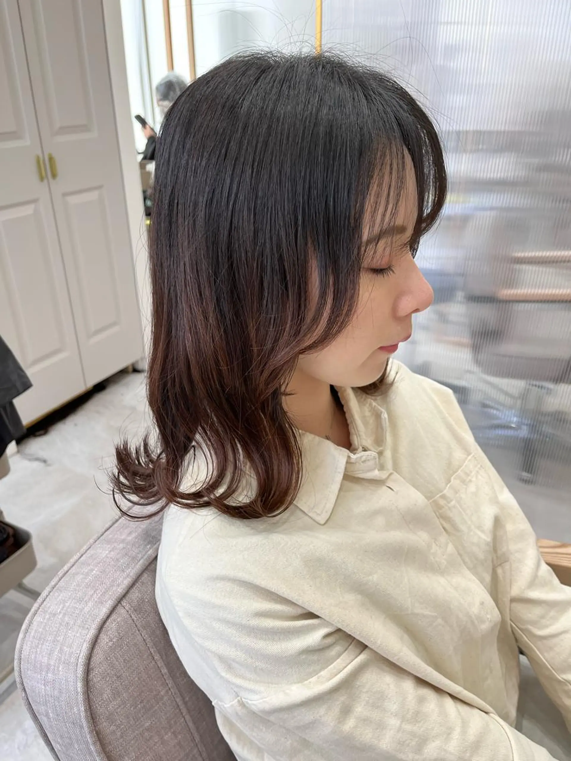 ミディアム ヘアアレンジ カット トリートメント 🥀暖色韓国ヘア💕 保科侑花のヘアスタイル