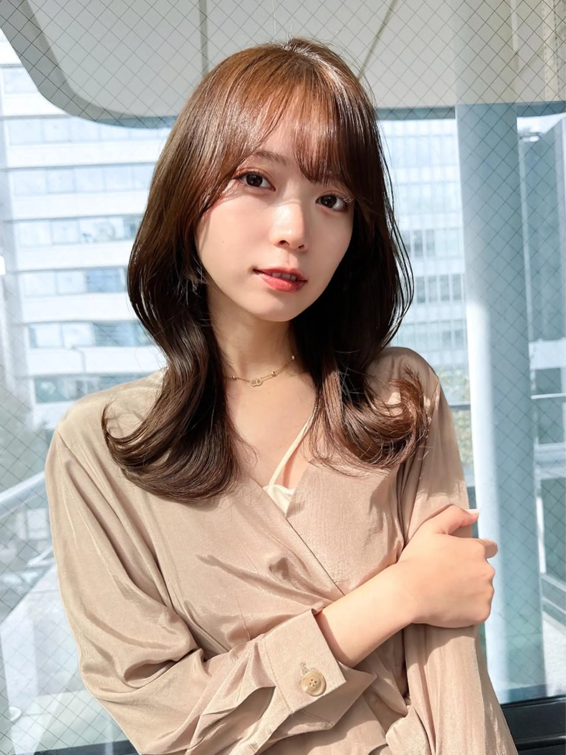 セミロング カラー ベージュカラー ブラウンカラー ブラウンベージュ くびれヘア 顔周りカット カット ヘアカラー トリートメント 顔周り/くびれヘア 韓国ヘア💕風間るなのヘアスタイル