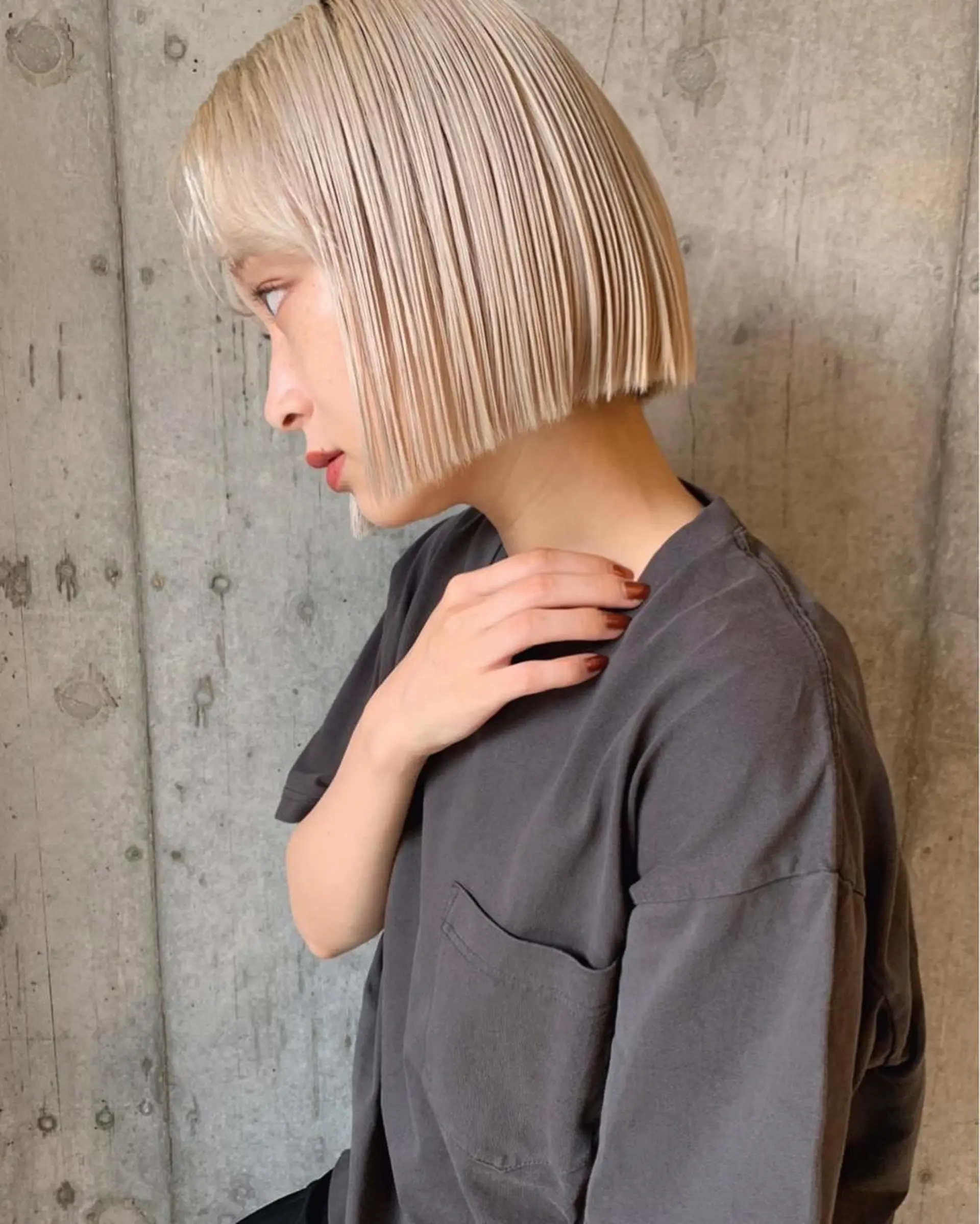 ミディアム 切りっぱなしボブ ボブ カット トリートメント 🌈透明感カラー🌈 ✨飛田　ケイのヘアスタイル
