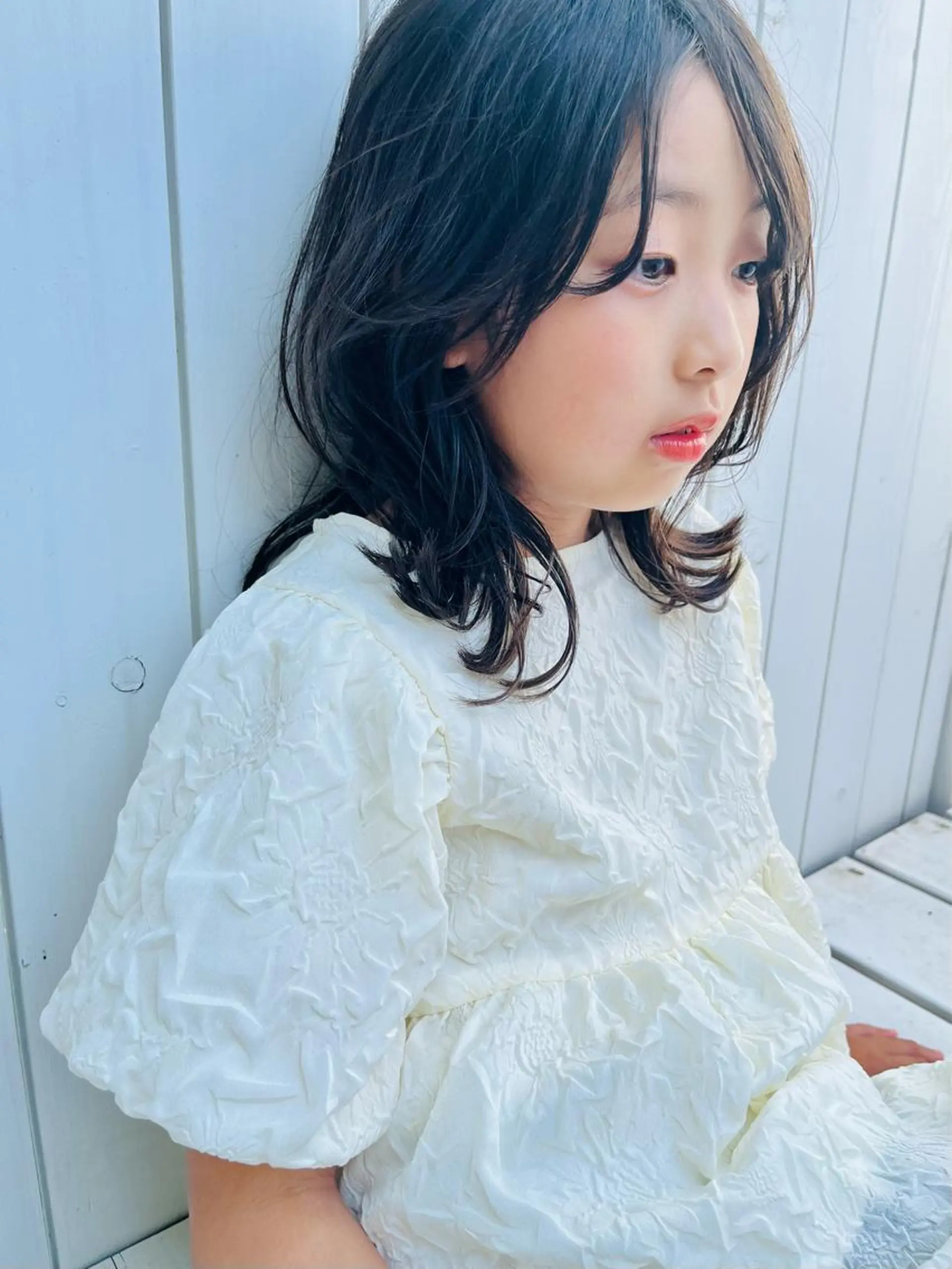 ミディアム キッズ ボブ くびれヘア 韓国風ヘア カット ママ美容師 *ヒマワリのヘアスタイル