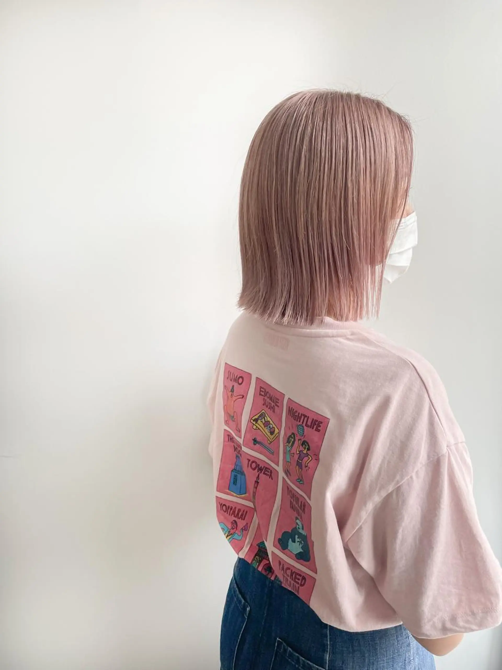 ミディアム カラー 切りっぱなしボブ ベージュカラー ブリーチ ダブルカラー ピンクカラー ヘアカラー Takuma Suzuki中目黒のヘアスタイル