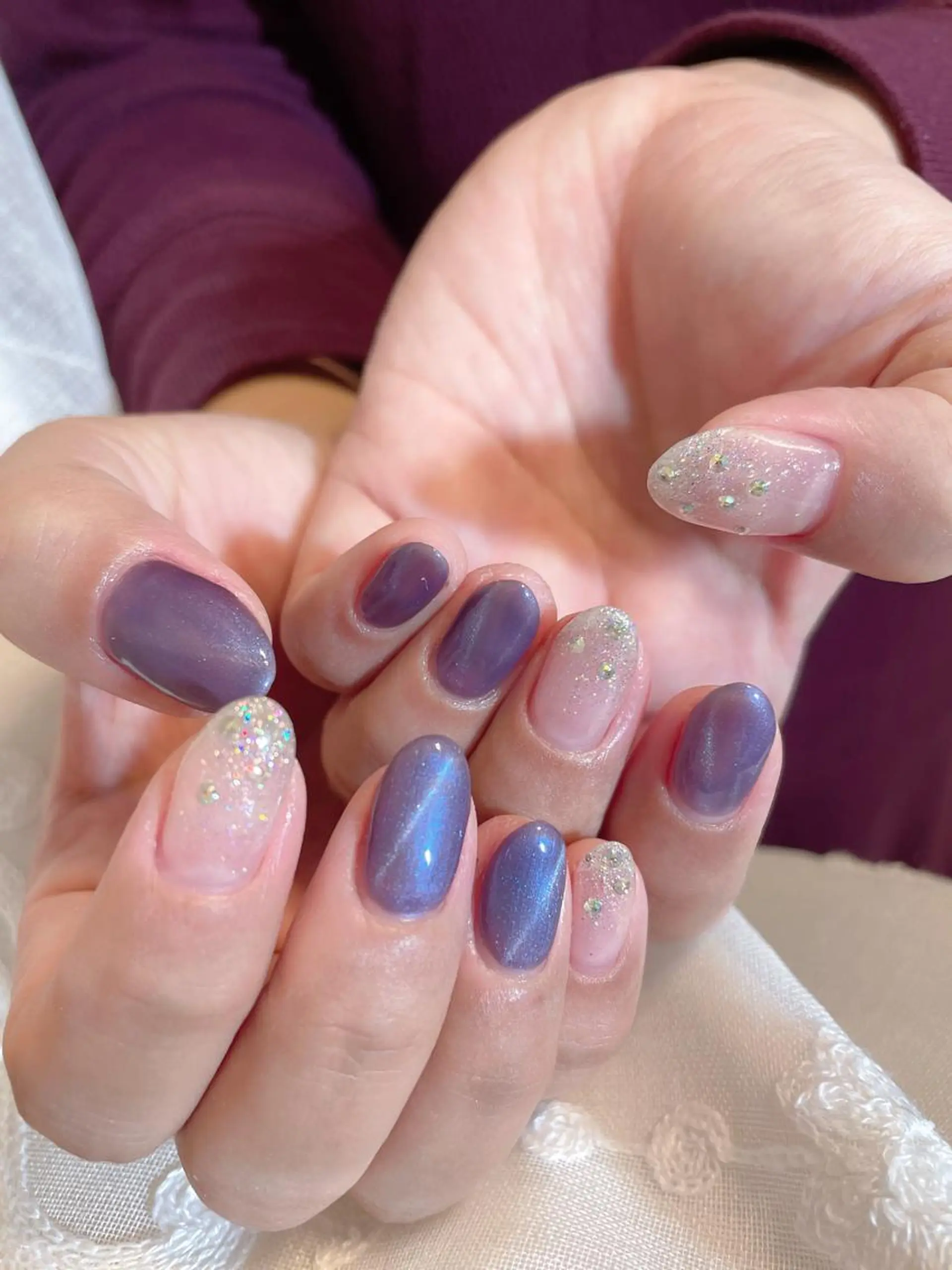 ネイル アートネイル ブルー ダブルフレンチ フレンチネイル ジェルネイル 森田(傅) 霞のネイルデザイン