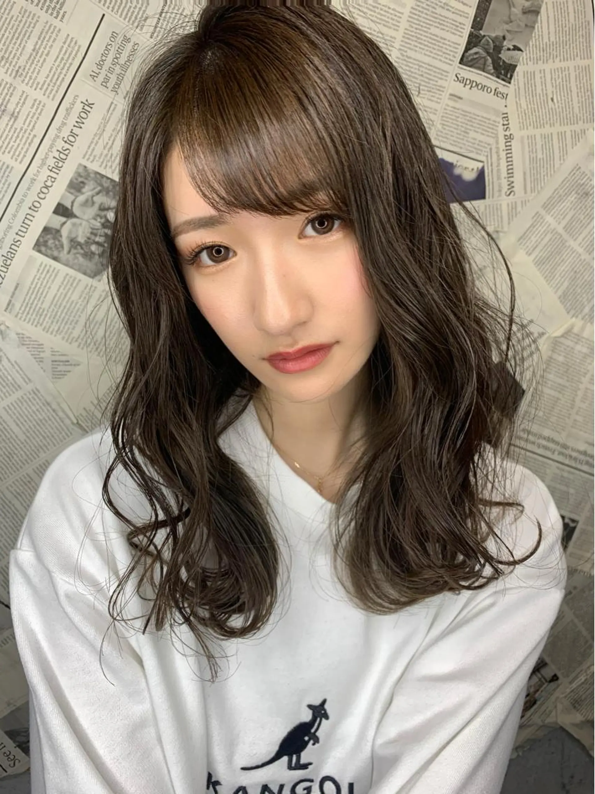 セミロング カラー ヘアアレンジ オリーブカラー 韓国レイヤー/ミルク ティー🦋高橋　暖のヘアスタイル