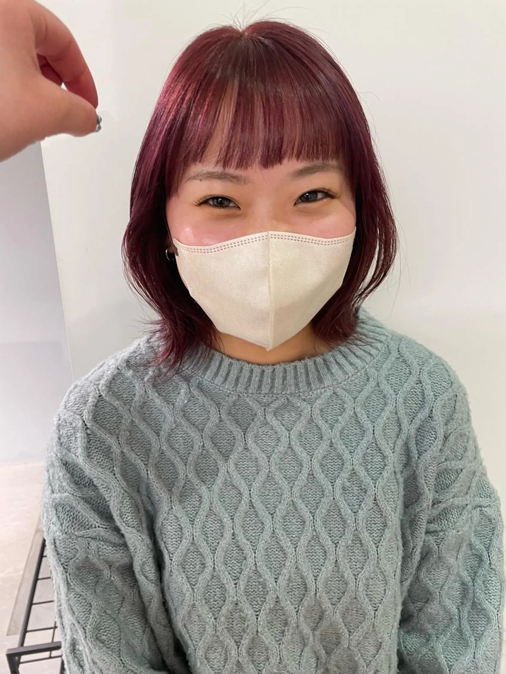 ミディアム カラー ミストバング ブリーチ ブラウンカラー ケアブリーチ デザインカラー ヘアカラー トリートメント MIU/ルーツカラー ボブ/顔周りレイヤーのヘアスタイル