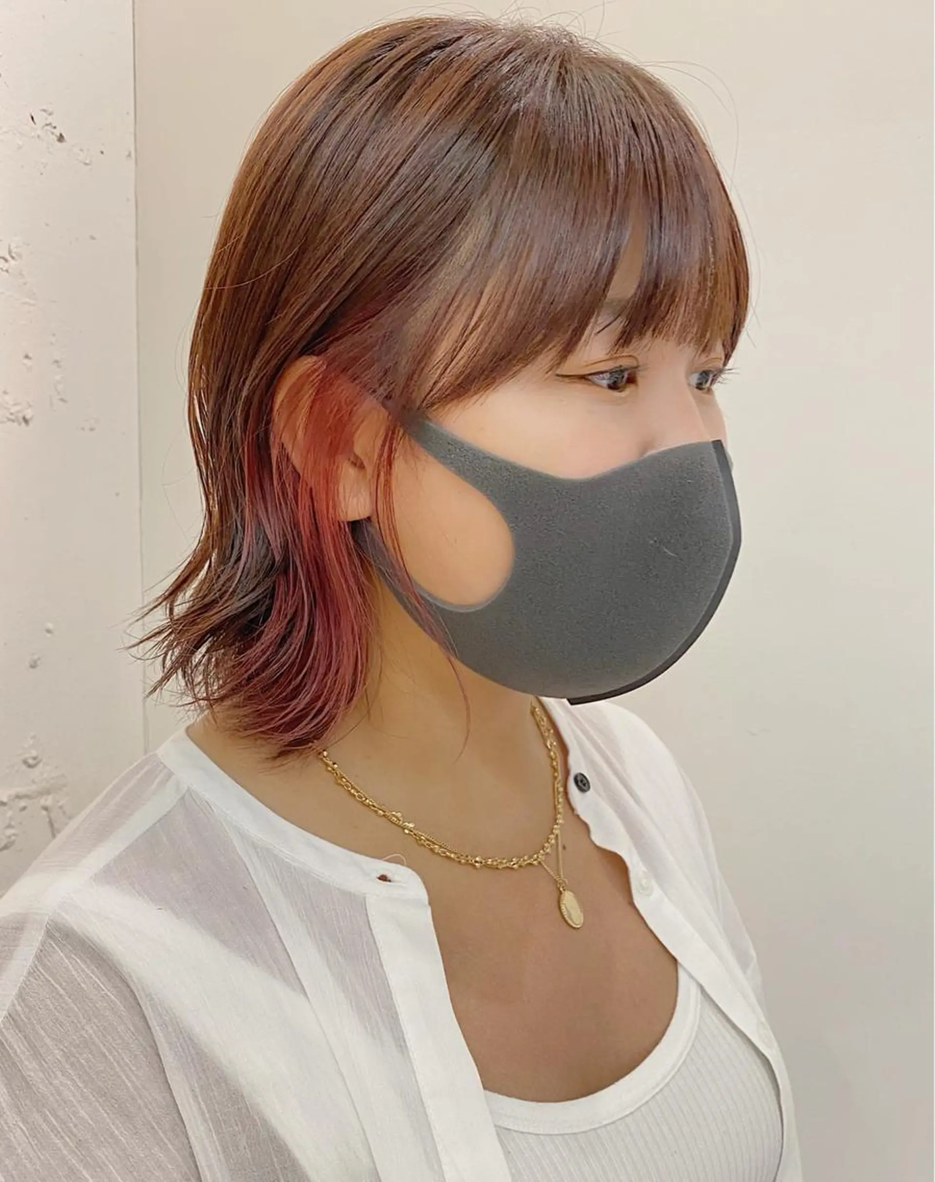 ミディアム カラー イヤリングカラー ピンクカラー すぎもと さき⚡️ 朝ラク･*パーマのヘアスタイル