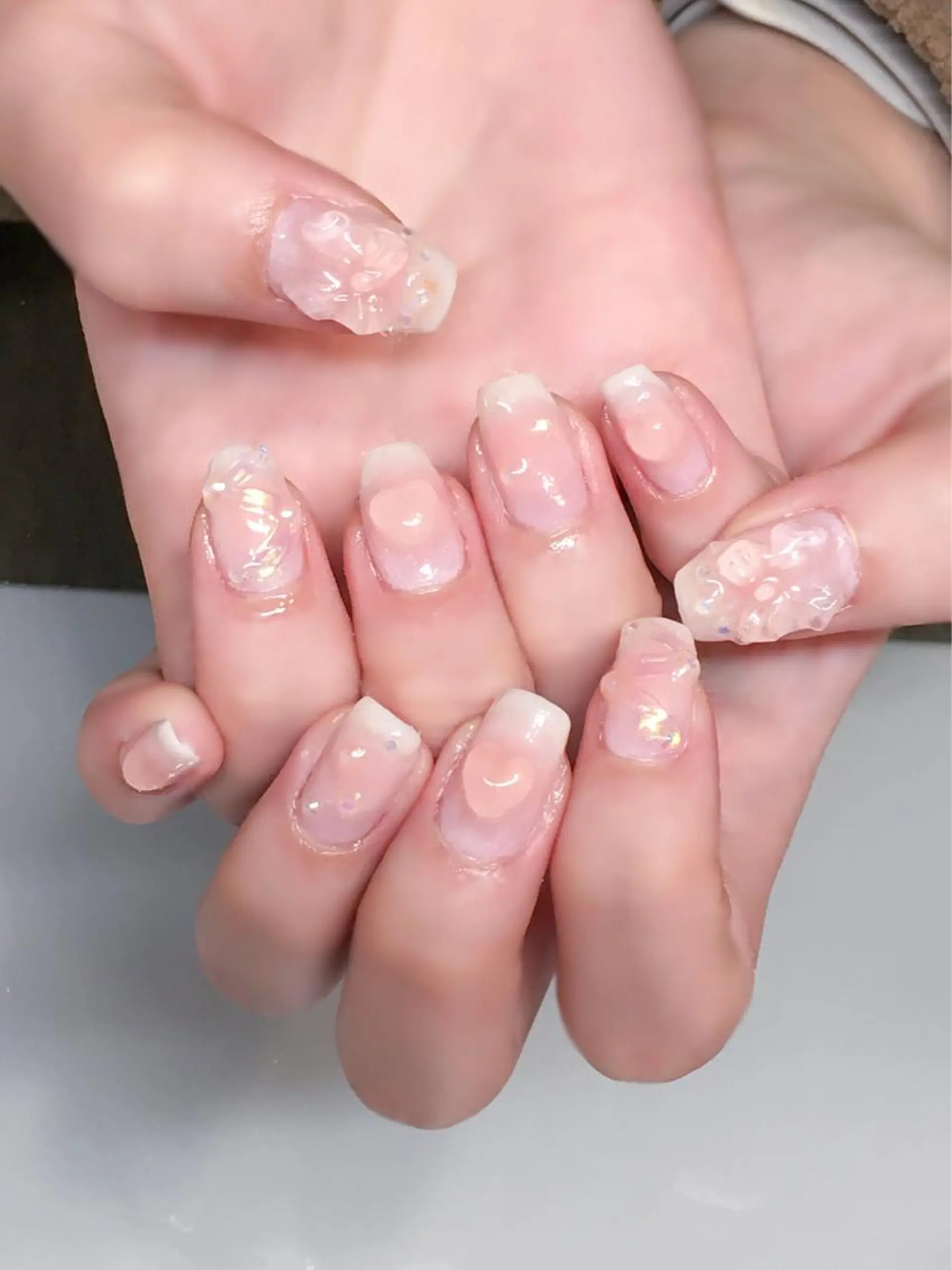 ネイル チークネイル クリアネイル ジェルネイル 氷ネイル・うるうるネイル キラキラネイル Nyanco Nailのネイルデザイン
