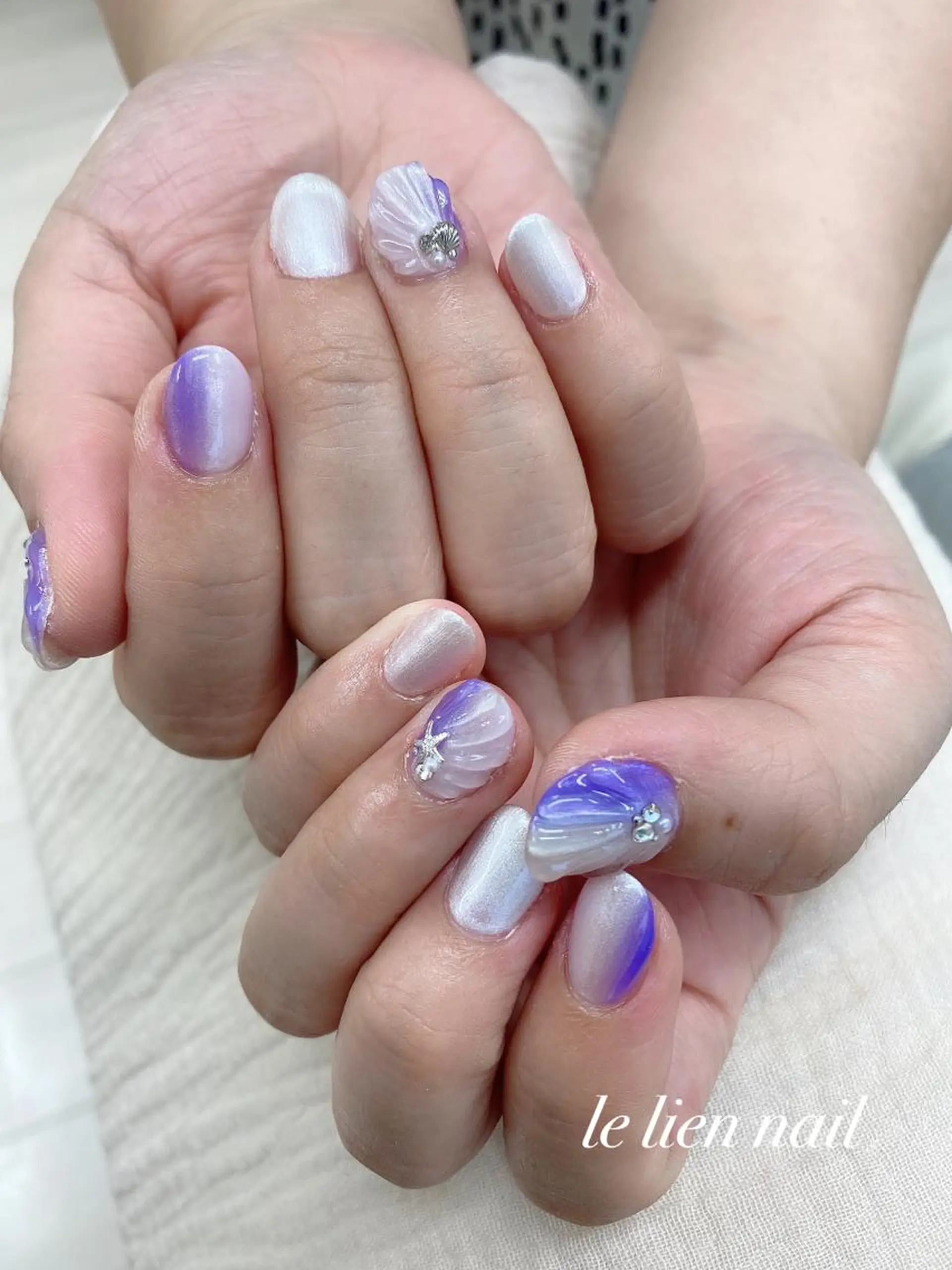 ネイル アートネイル パープル 夏ネイル ハンドネイル le lien nailのネイルデザイン