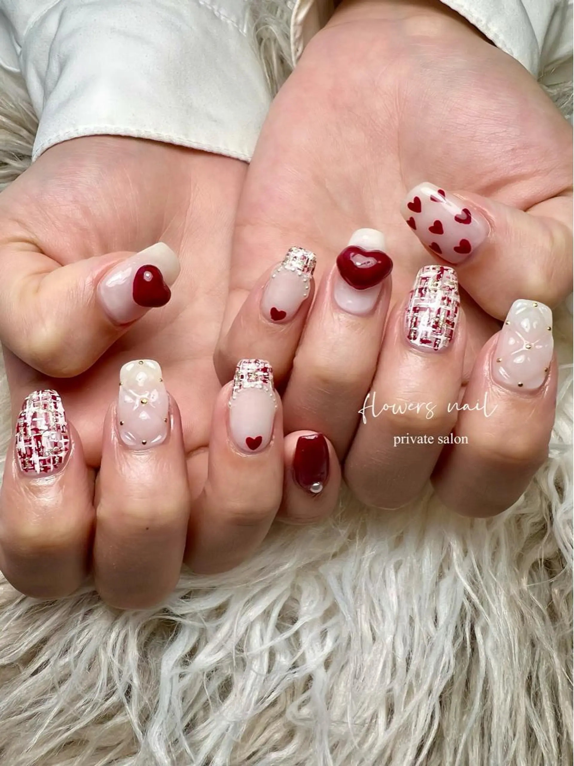 ネイル ジェルネイル ガーリー ハート 持ち込み パラジェル flowers nailのネイルデザイン