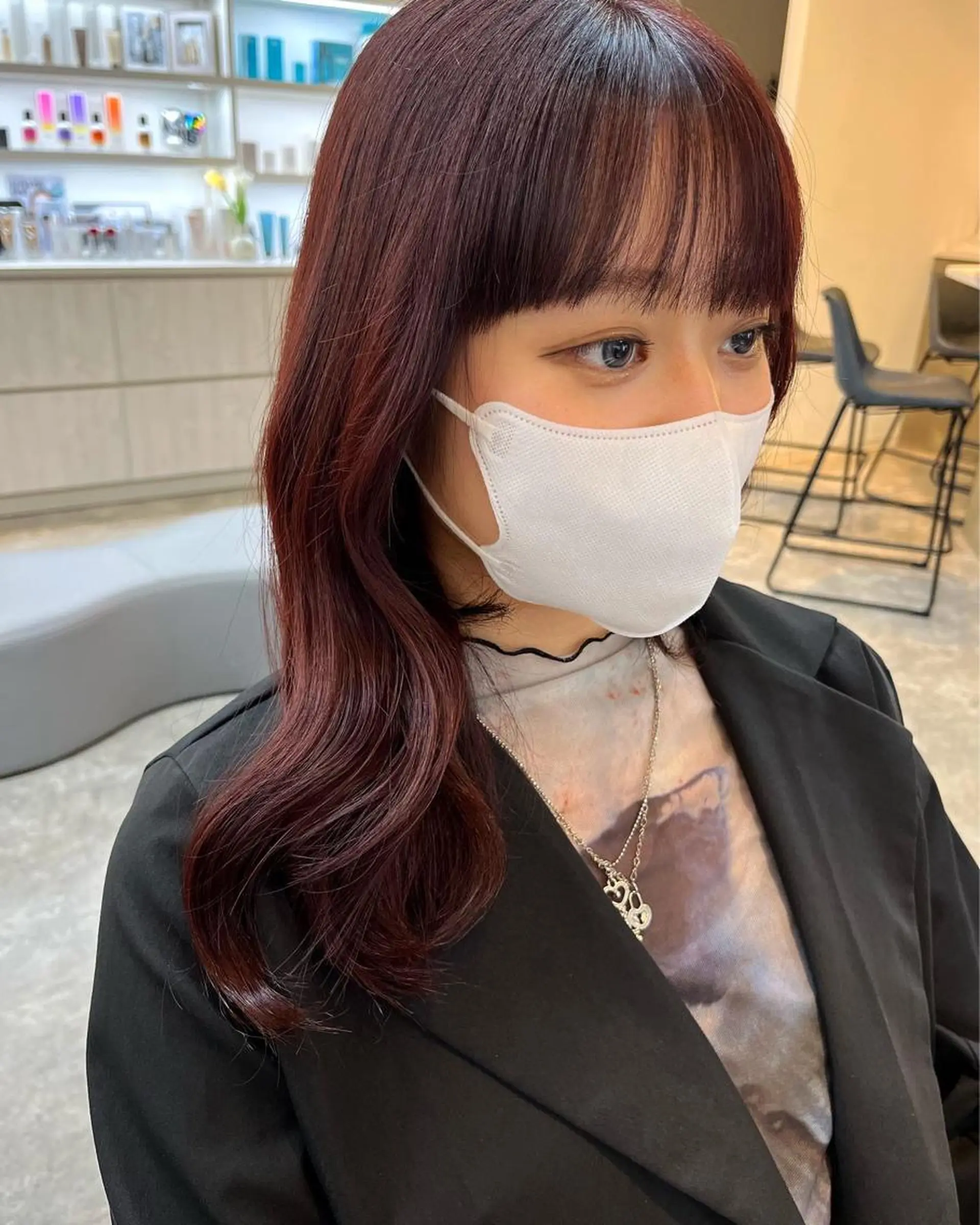 セミロング カラー レッドカラー ローズカラー kanato🇰🇷 【札幌韓国ヘア】のヘアスタイル