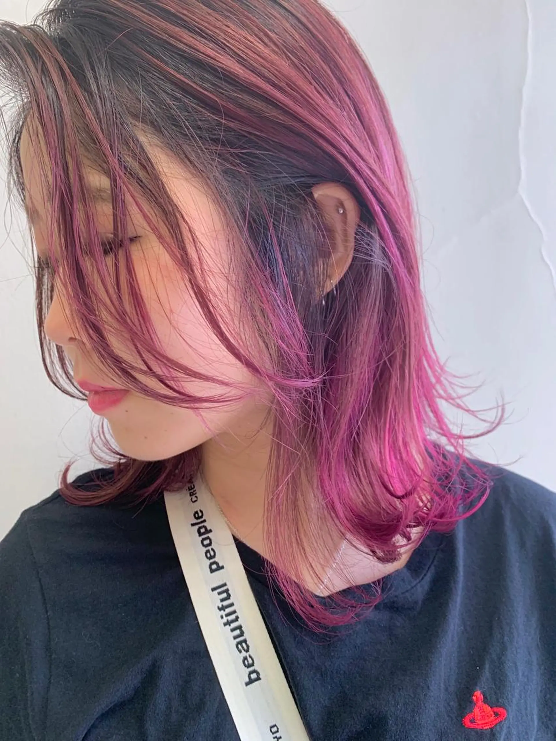 ミディアム カラー ブリーチ ピンクカラー カラー特化型美容師 保住のヘアスタイル