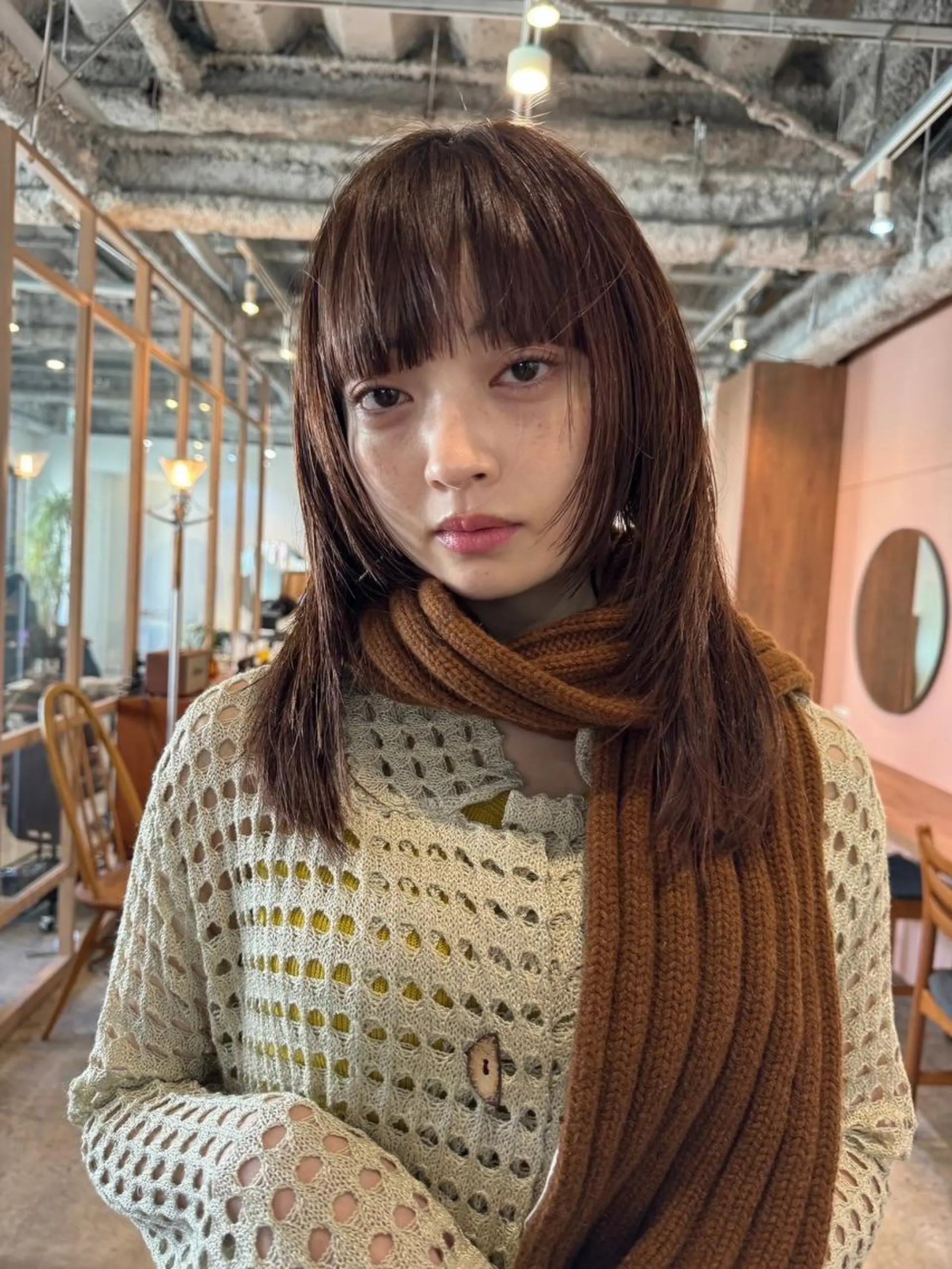 ミディアム パーマ カラー ショートボブ ミディアムパーマ アディクシーカラー ブリーチ ケアブリーチ カット CEINE OURのヘアスタイル