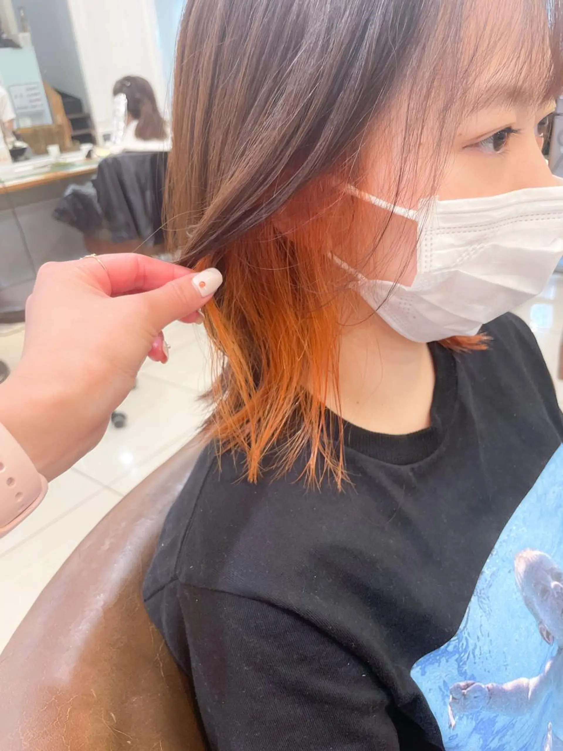 ミディアム カラー インナーカラー オレンジ ボブ ウルフカット ヘアカラー ✨カラー支持No.1 🧸ワキ カナコ🧸のヘアスタイル