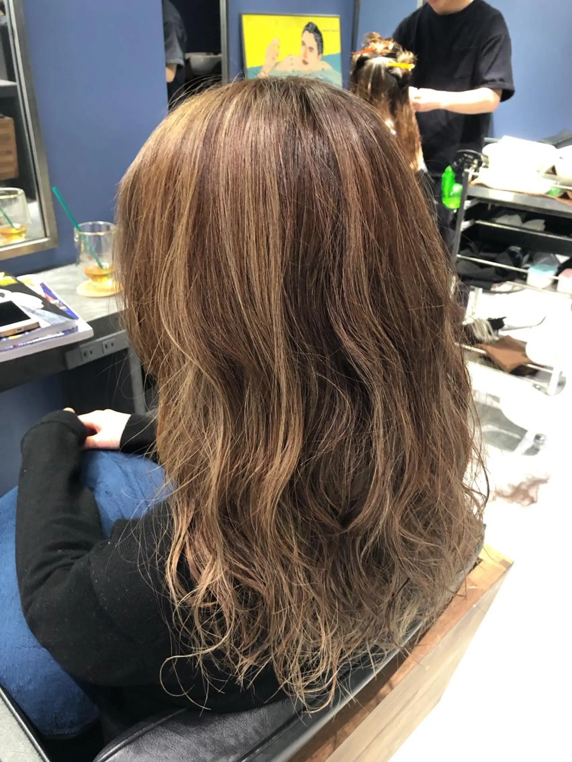 ロング カラー パーマ ベージュカラー ハイライトカラー ハイライト 本物のブリーチ縮毛 /デサキショウヘイのヘアスタイル