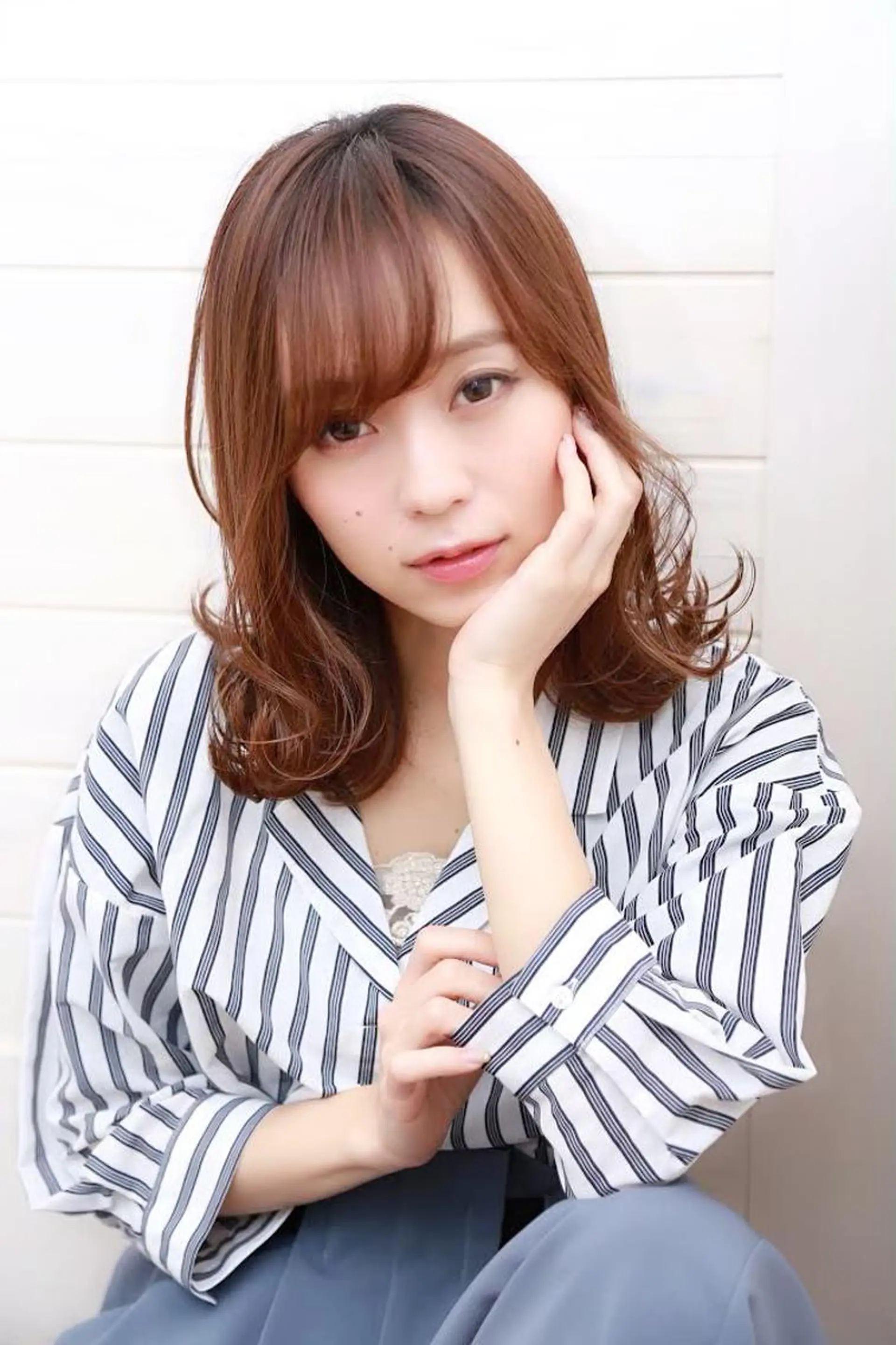 ミディアム カラー パーマ ヘアアレンジ 外ハネヘア トップスタイリスト 藤原 純のヘアスタイル