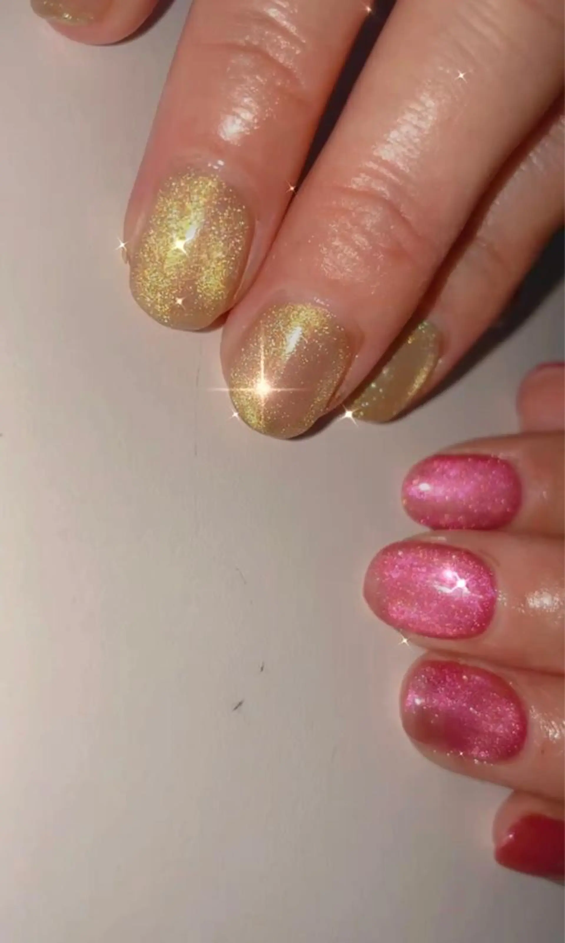 ネイル フラッシュネイル ゴールド グリーン キラキラネイル マグネットネイル Ri-e's nailのネイルデザイン