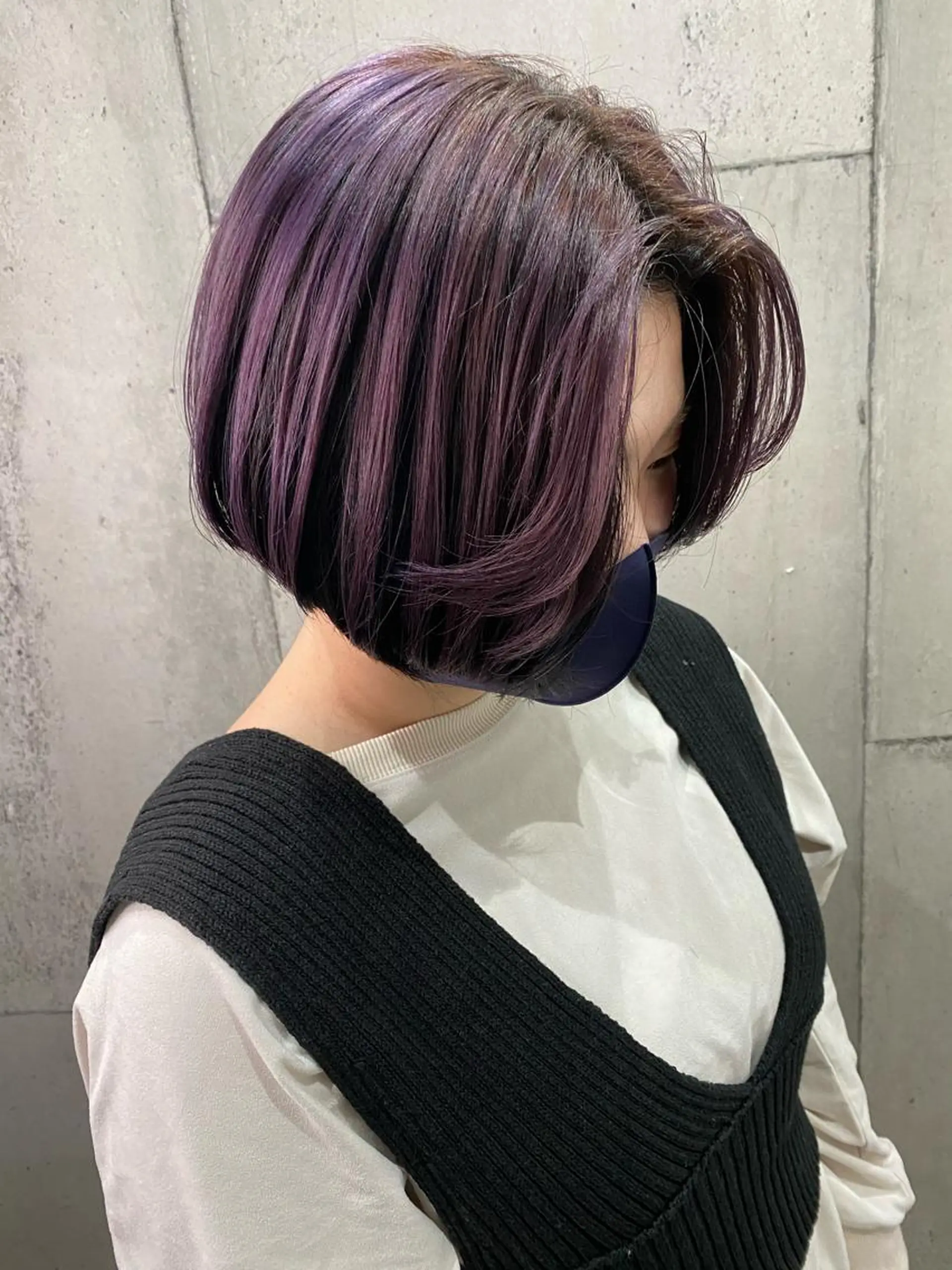 ショート カラー ヘアアレンジ 黒髪 パープルカラー カット ヘアカラー トリートメント hair  space Atoz所属・東 寛道のヘアスタイル