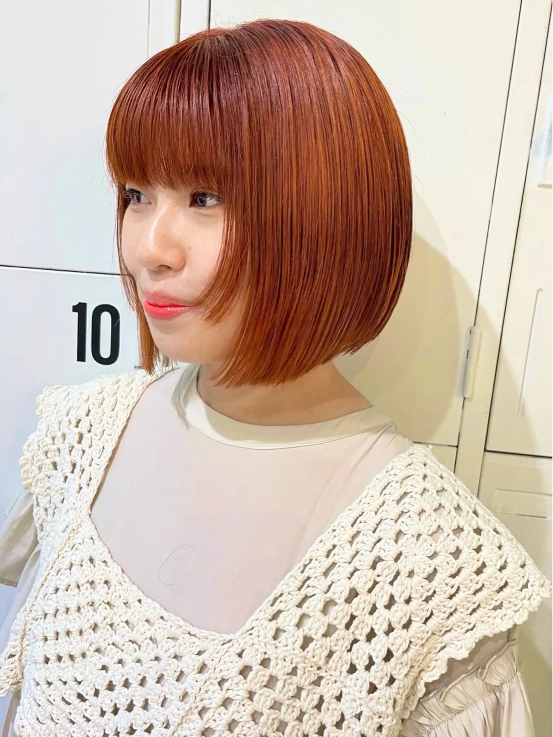 ミディアム カラー オレンジ ボブ カット ヘアカラー 栄/ウルフ/レイヤー RIHOのヘアスタイル