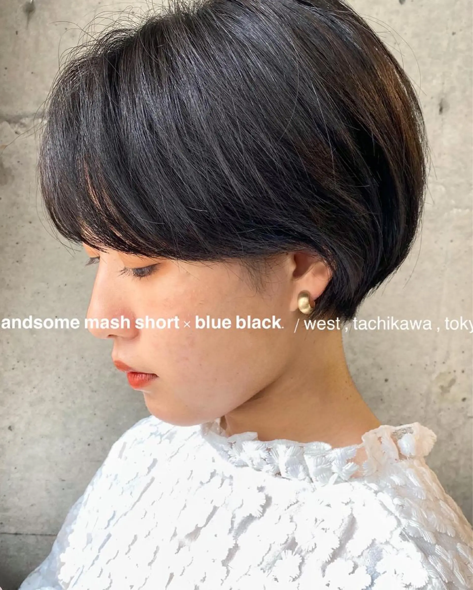 ショート カラー ハンサムショート 丸みショート ミストバング 黒髪 ブルーカラー 竹嶌 健吾のヘアスタイル