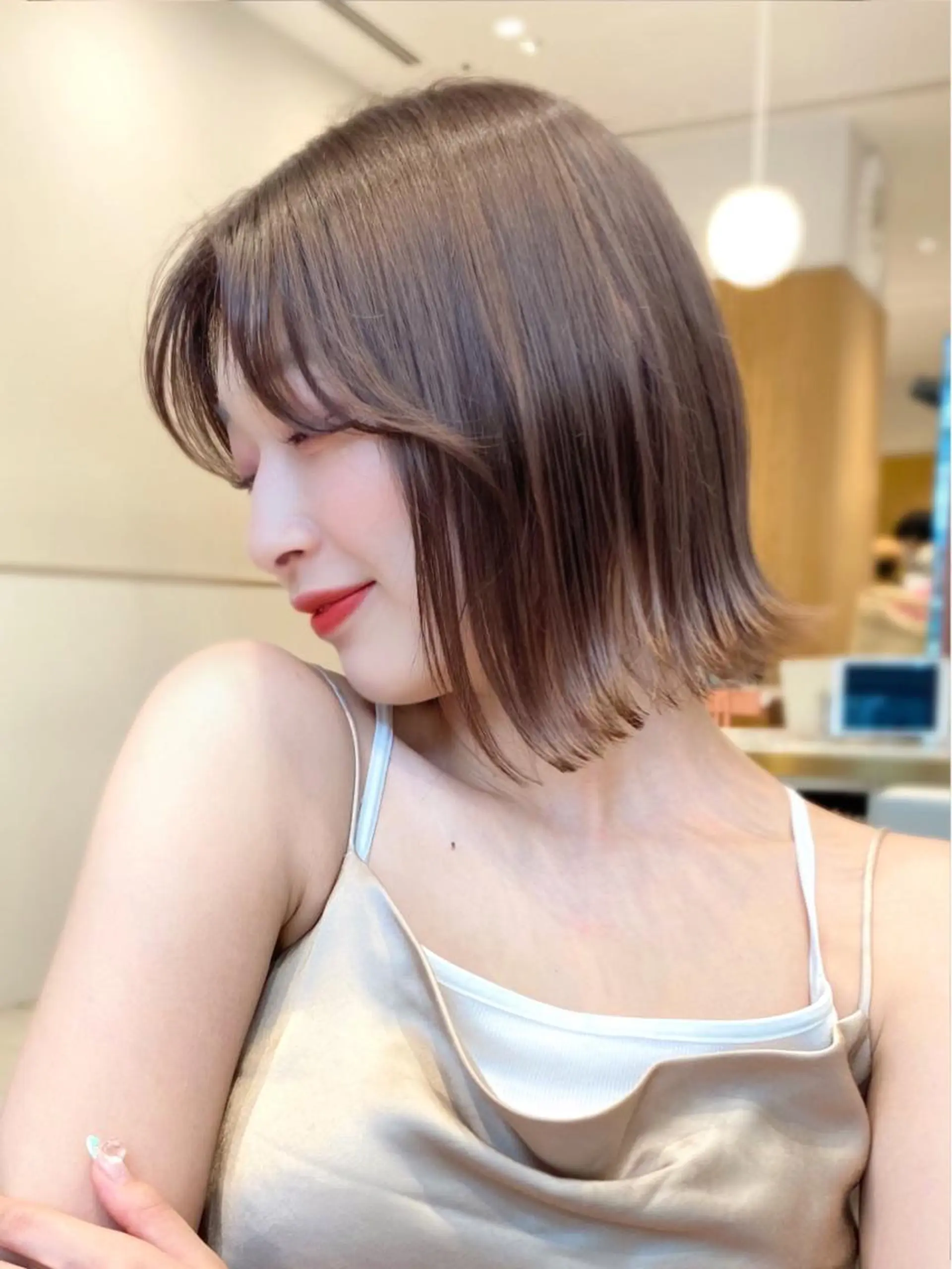 ミディアム カラー パーマ ヘアアレンジ カット ヘアカラー トリートメント ヘアセット 小野寺瑞希 /最小顔カットのヘアスタイル