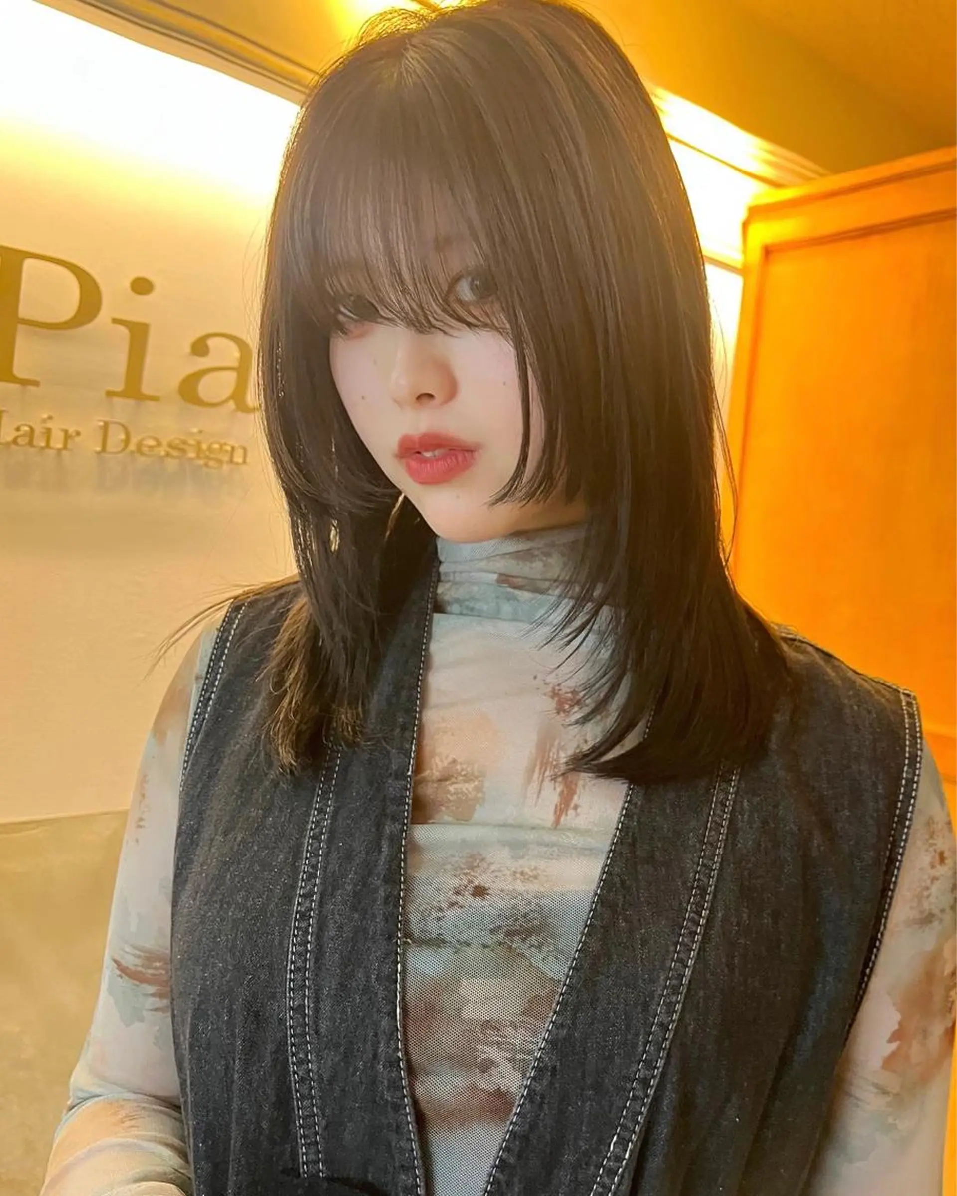 ミディアム カラー 顔まわりレイヤー 顔周りカット レイヤーカット カット トリートメント 松尾太樹 【pia】福岡美容室のヘアスタイル