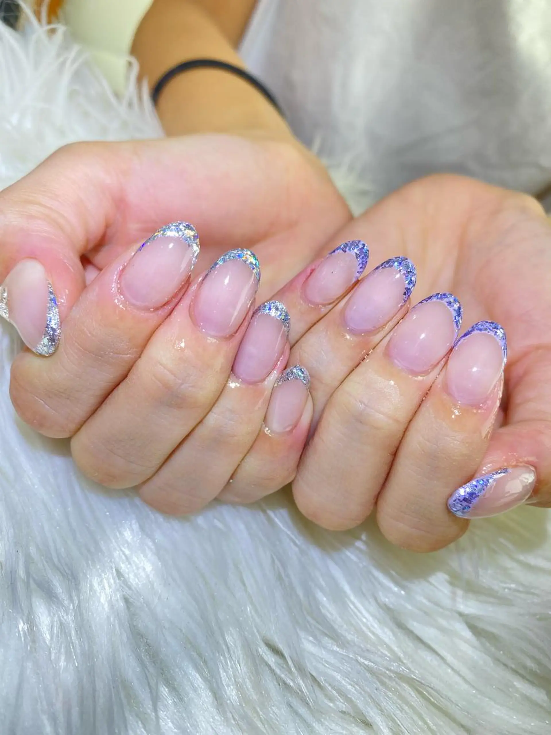 ネイル フレンチネイル ガラスフレンチ パープル シルバー Esthetic Will所属・will 有希のネイルデザイン