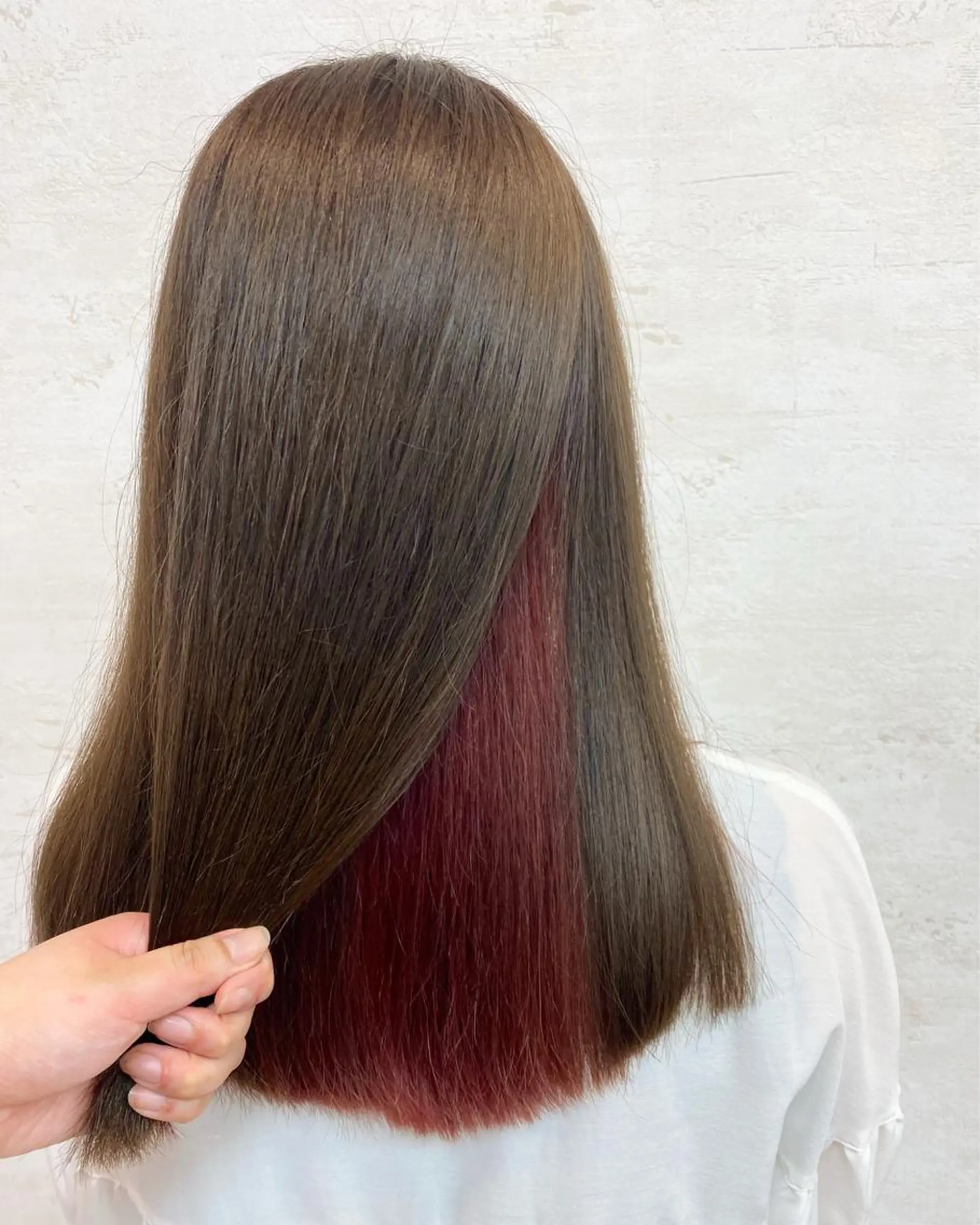 ロング カラー ブリーチ インナーカラー ローズカラー 上田 和紀子のヘアスタイル