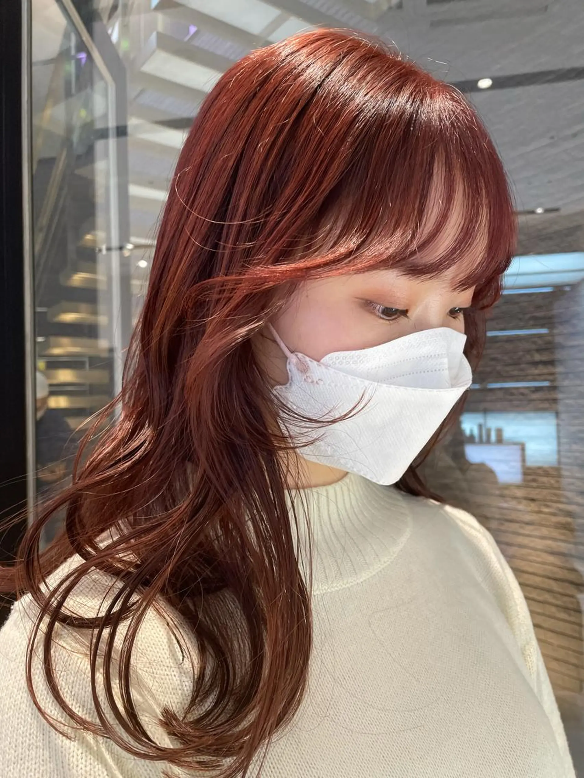 ロング カラー ヘアアレンジ ルビー おくれ毛 ヘアカラー ハッシュカット/ 韓国ヘア☽⋰mahoのヘアスタイル