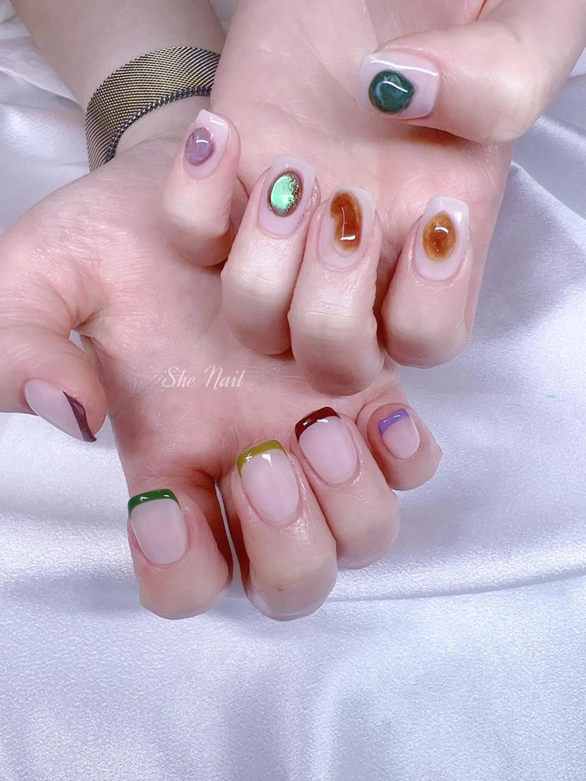 ネイル チークネイル 長さ出し フレンチネイル ガラスフレンチ 卒業式 ハンドネイル She   Nail所属・ISA_ BELLAのネイルデザイン
