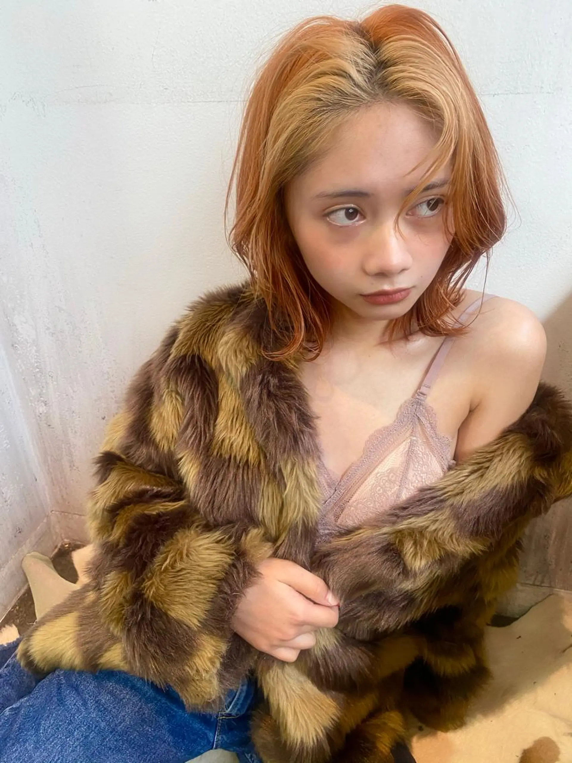 ミディアム ボブレイヤー ミストバング ボブ レイヤーカット ハイトーンカラー🍑 心斎橋のヘアスタイル