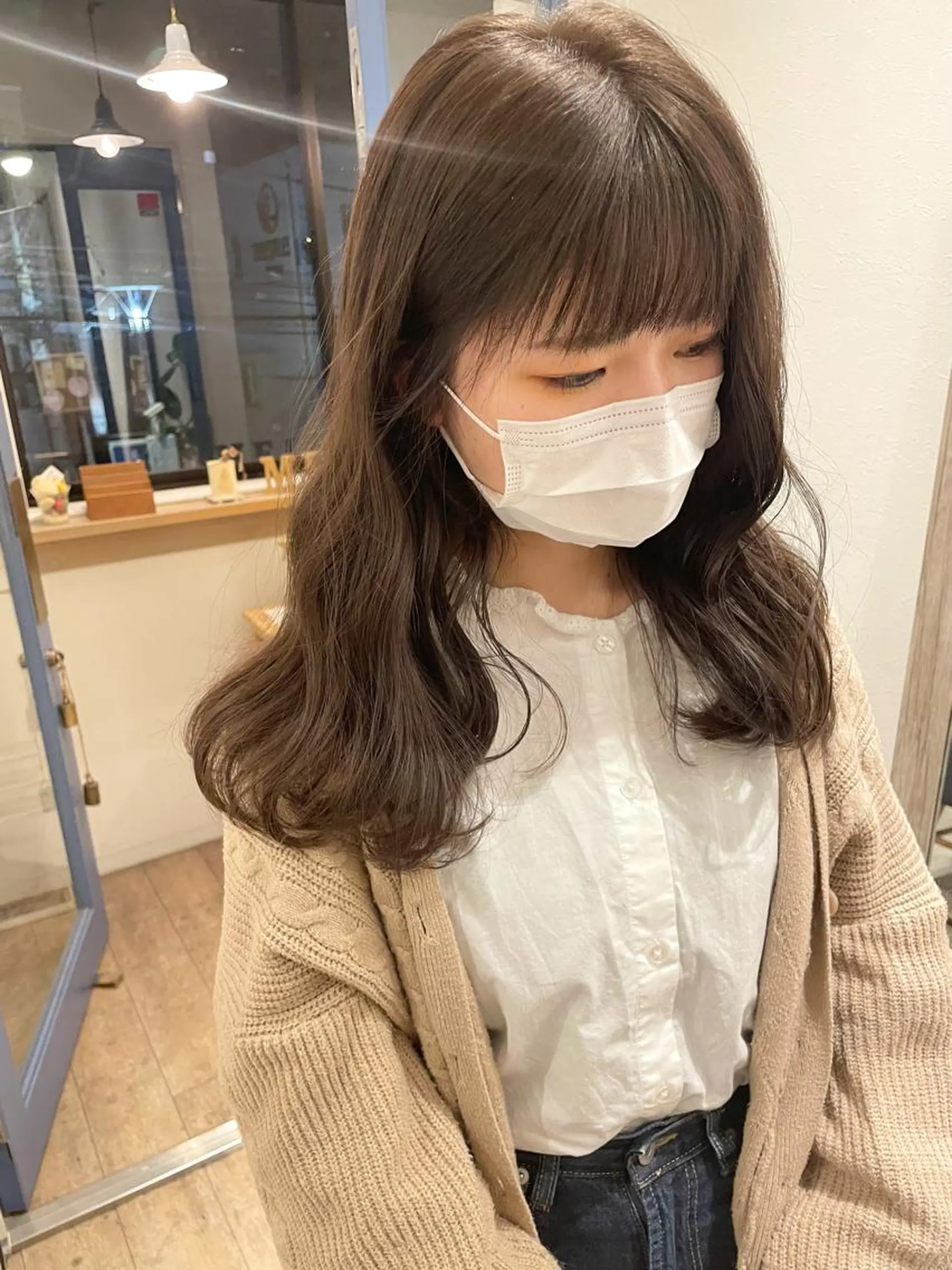 セミロング カラー ベージュカラー ブリーチ ブラウンカラー チョコレートブラウン 透明感カラー 🩰オリーブ/ ベージュ松本咲花🩰のヘアスタイル