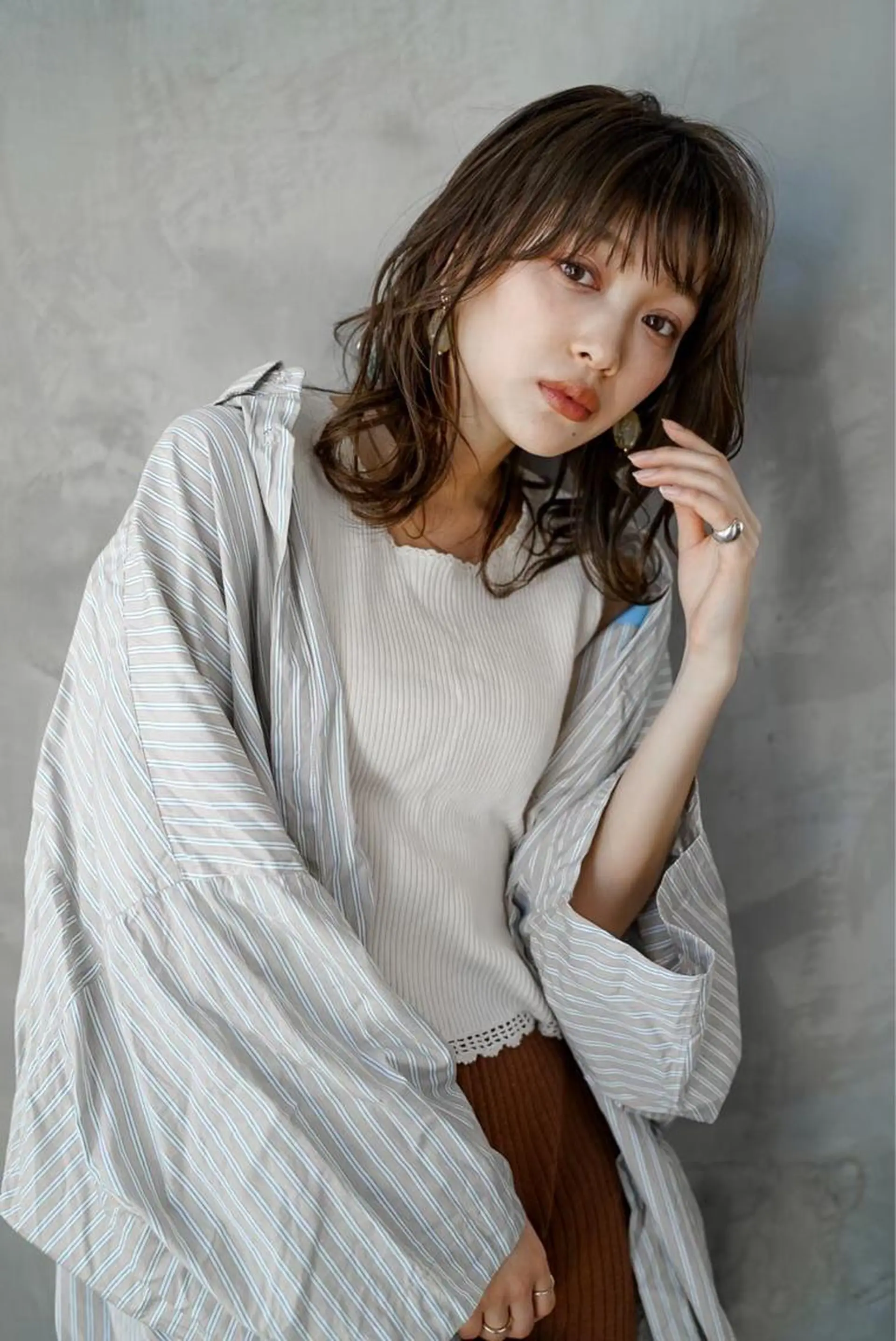ミディアム カラー カット ヘアカラー 切りっぱなしボブ/ 小顔ボブNANAのヘアスタイル