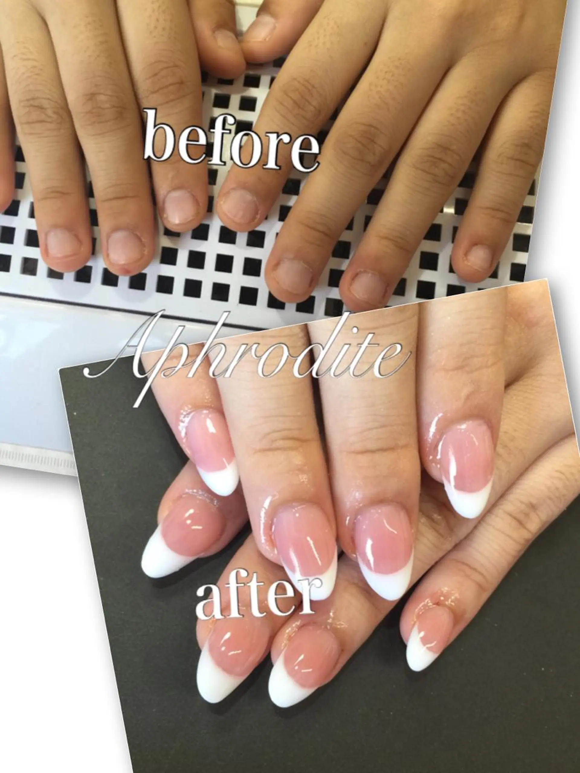 ミディアム ネイル フレンチネイル スカルプネイル APHRODITE Nagisaのネイルデザイン