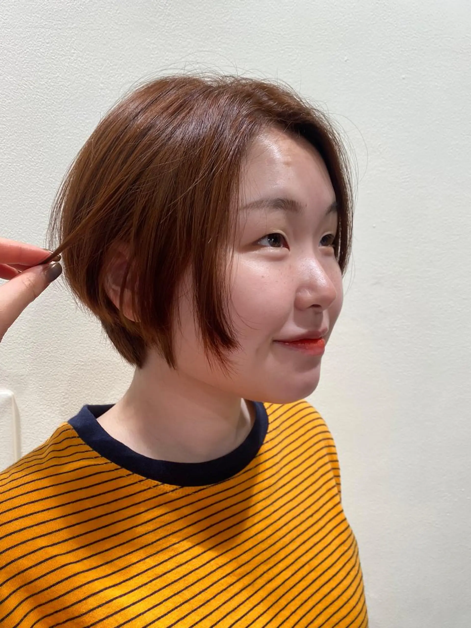 ショート カラー ブリーチ ブラウンカラー 透明感カラー ブリーチなしカラー オレンジ ヘアカラー miumiu/恵比寿 カットモデル募集のヘアスタイル