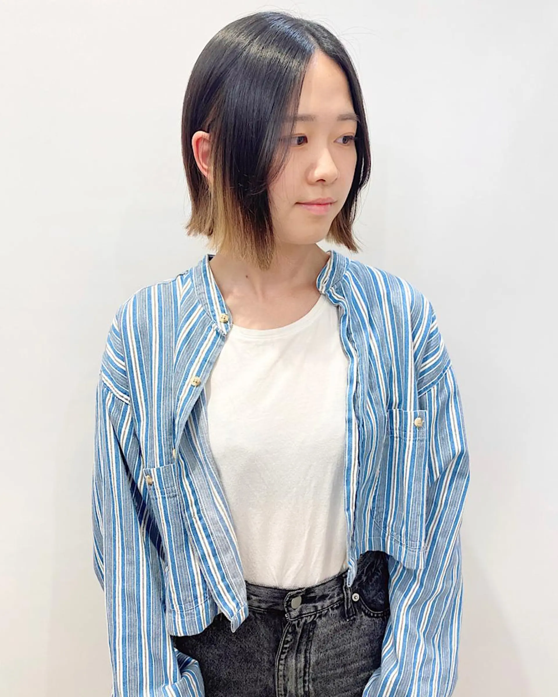 ミディアム 切りっぱなしボブ ボブ 外ハネヘア カット 石山 /切りっぱなしボブのヘアスタイル