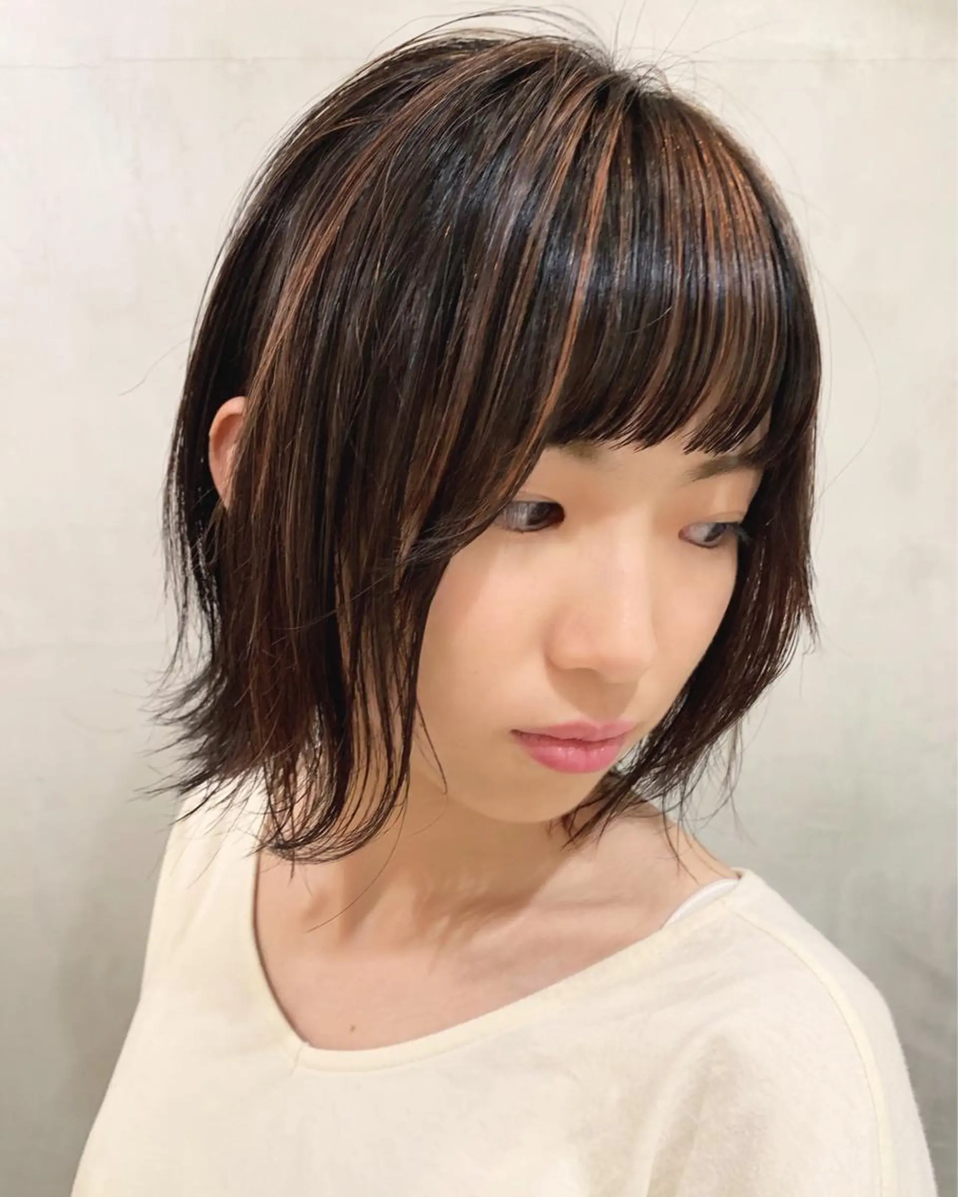 ミディアム カラー ハイライトカラー ハイライト 優 作のヘアスタイル